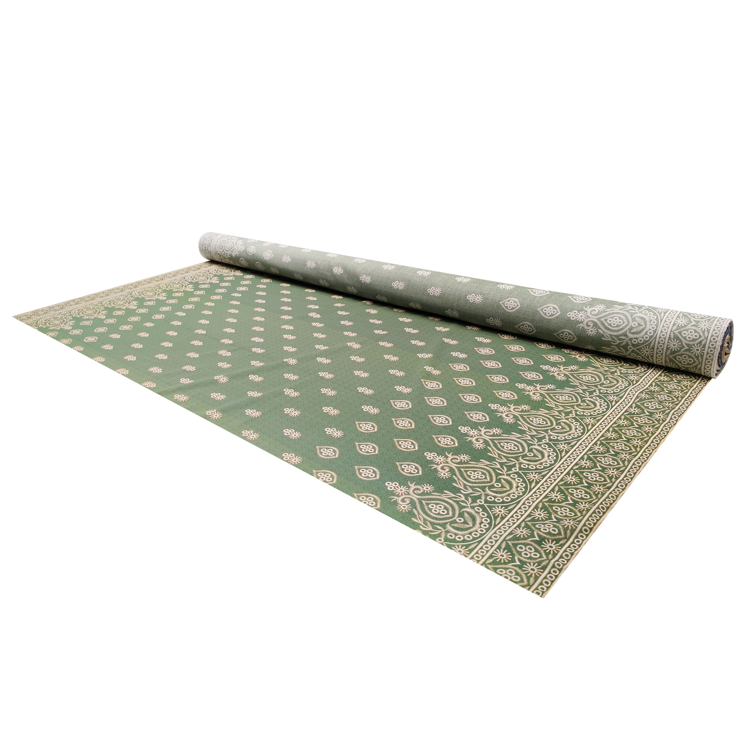 Tessuto Cotone Fiori e Foglie Geometriche Sfondo Verde