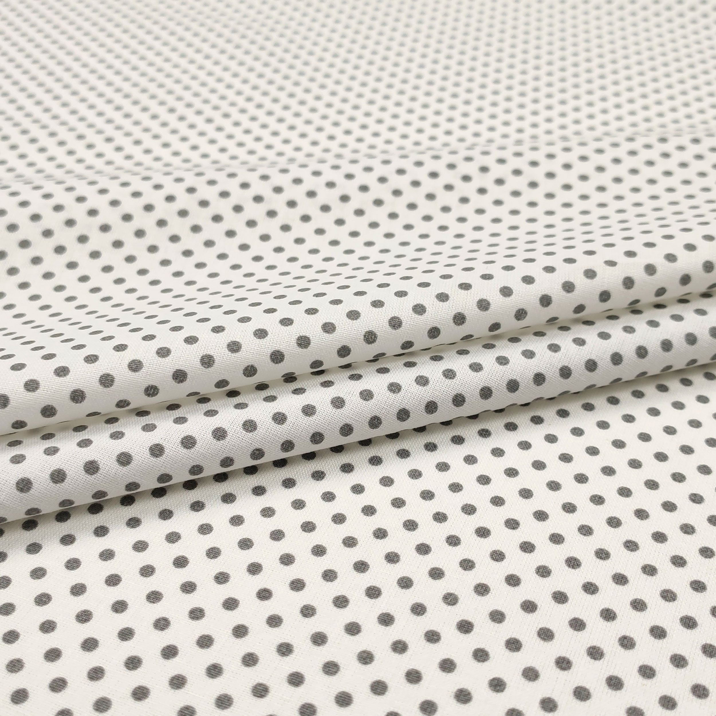 Tessuto Cotone Bianco Pois Grigio Image