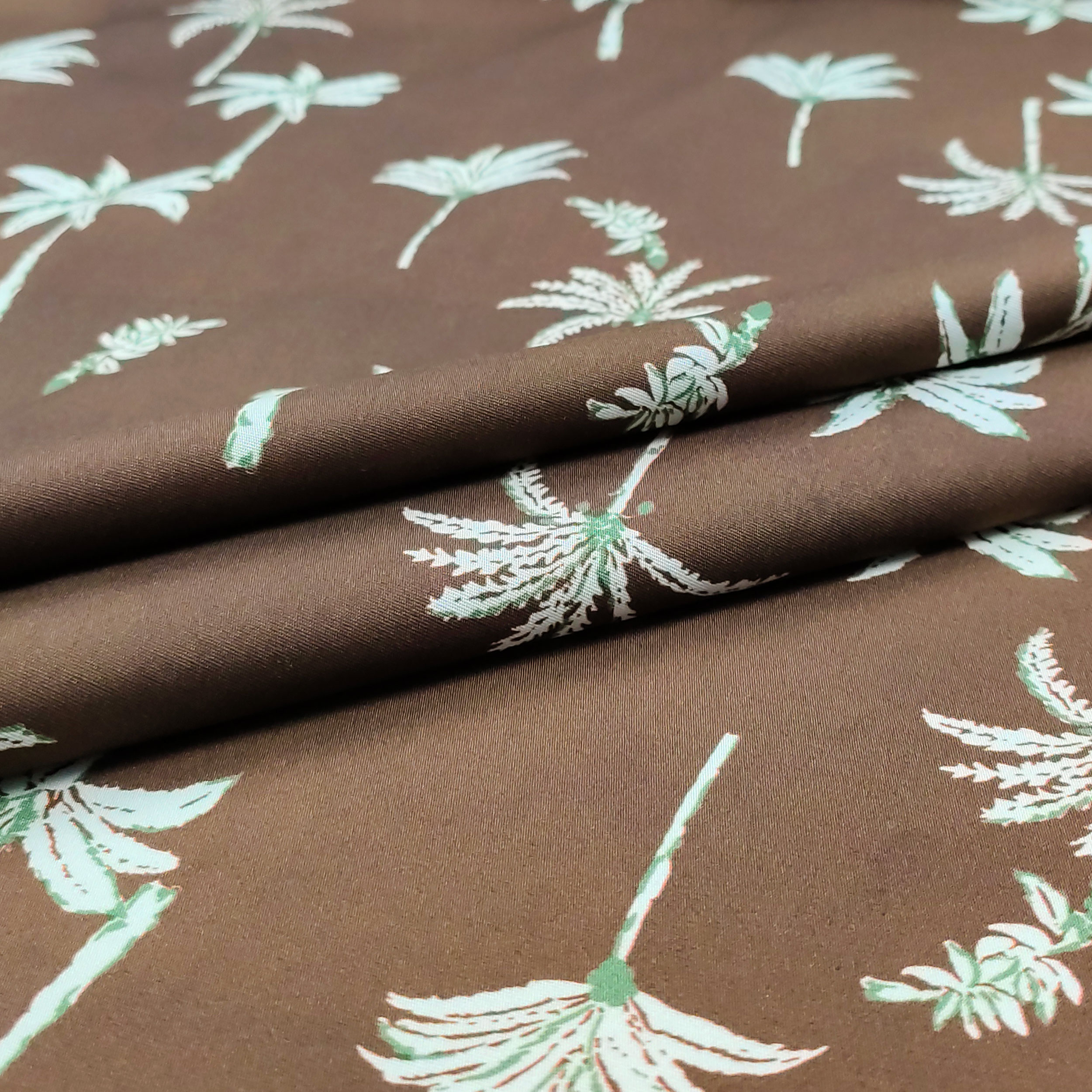 Tessuto di Cotone Marrone Fantasia Palme Image