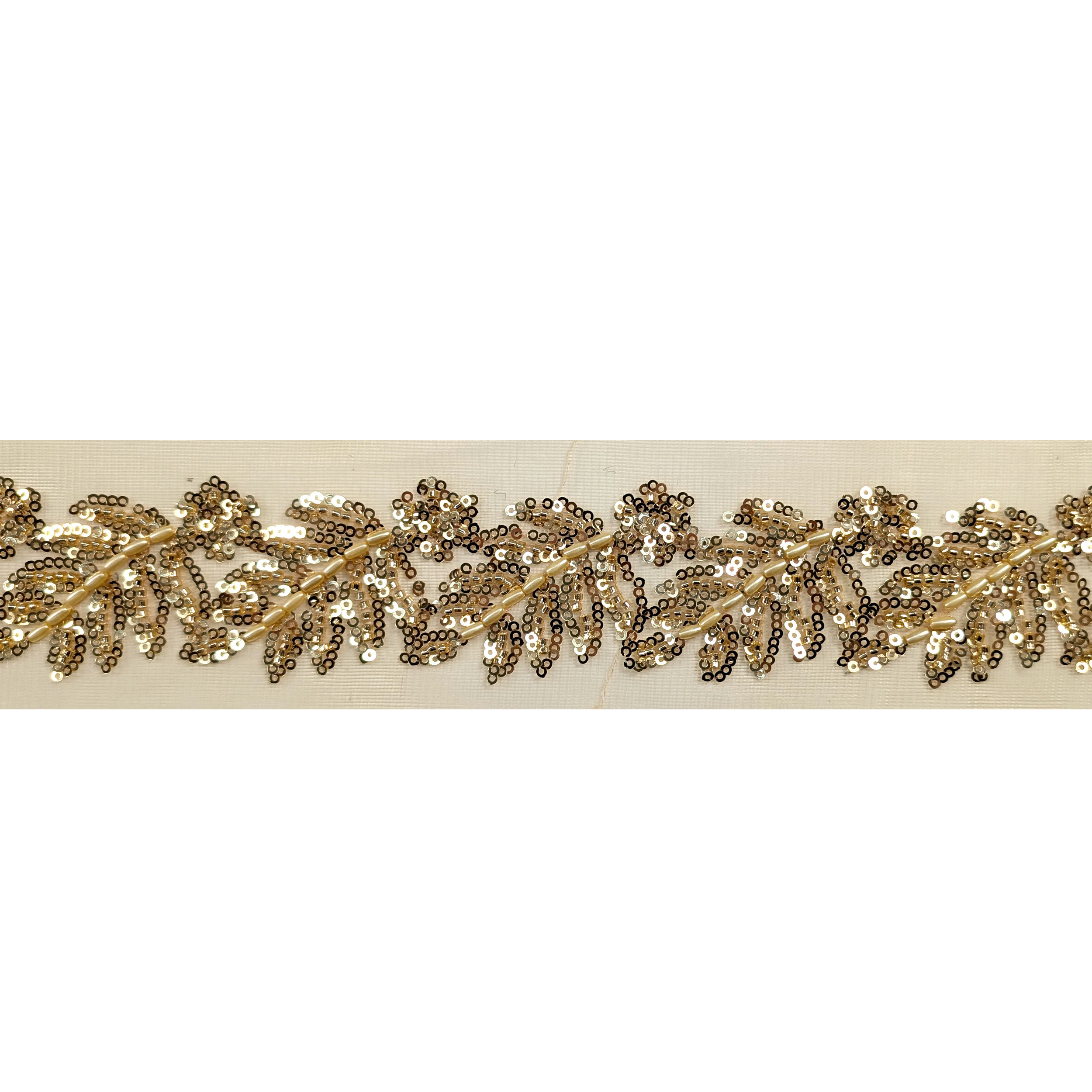 Passamaneria Tulle Foglie Paillettes e Perline Oro Image