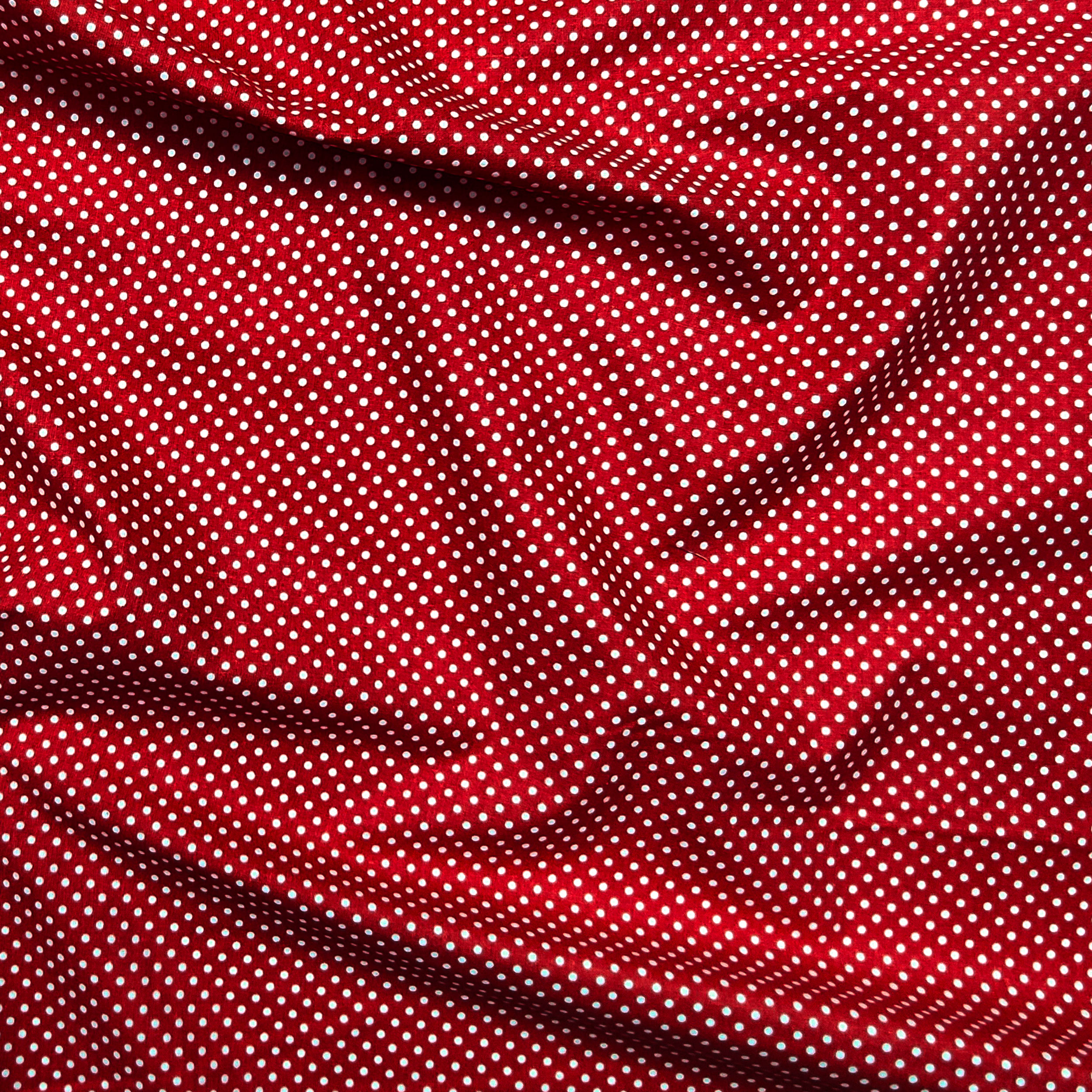 Tessuto Cotone Rosso Pois Bianchi Image