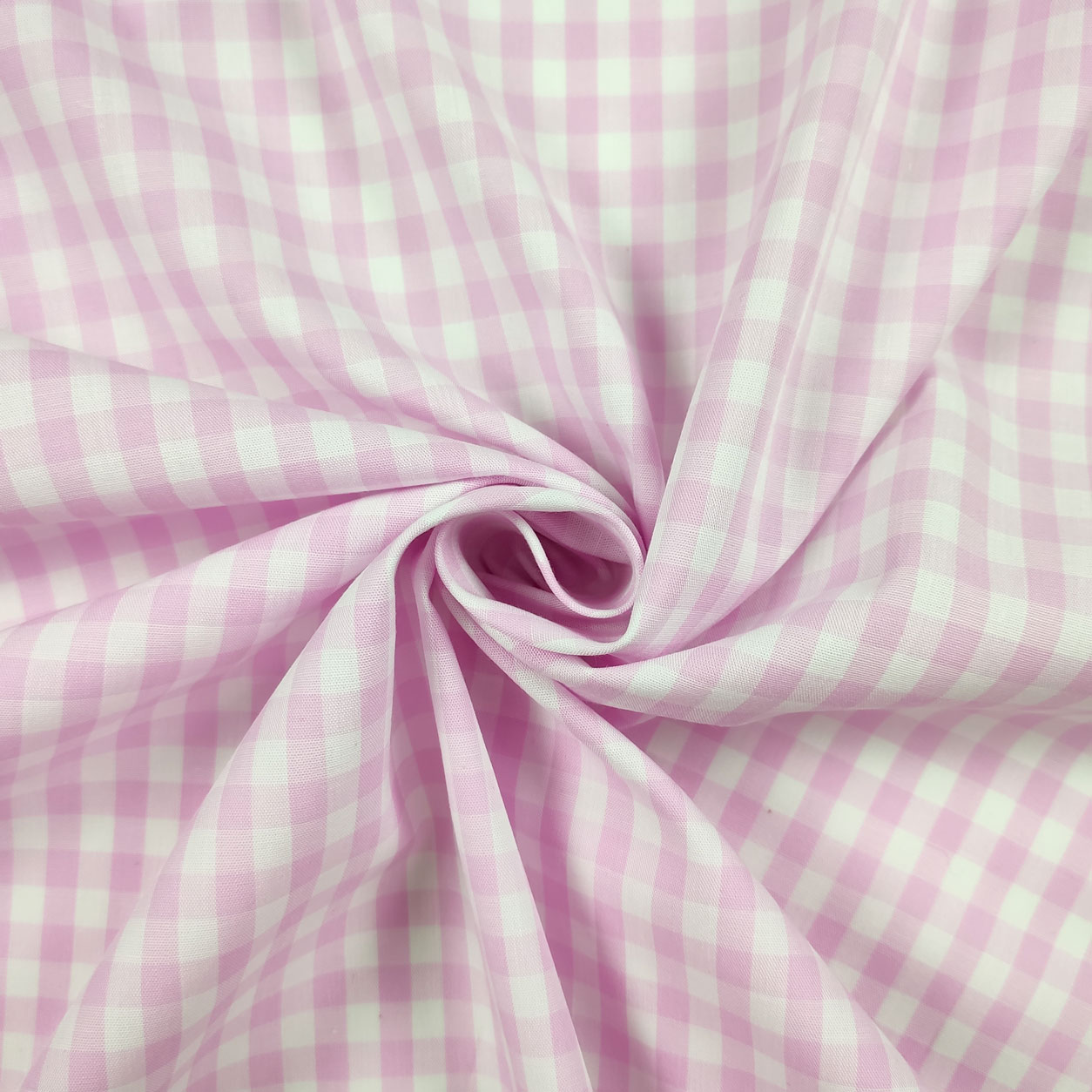Tessuto cotone quadretto grande tinto in filo rosa chiaro