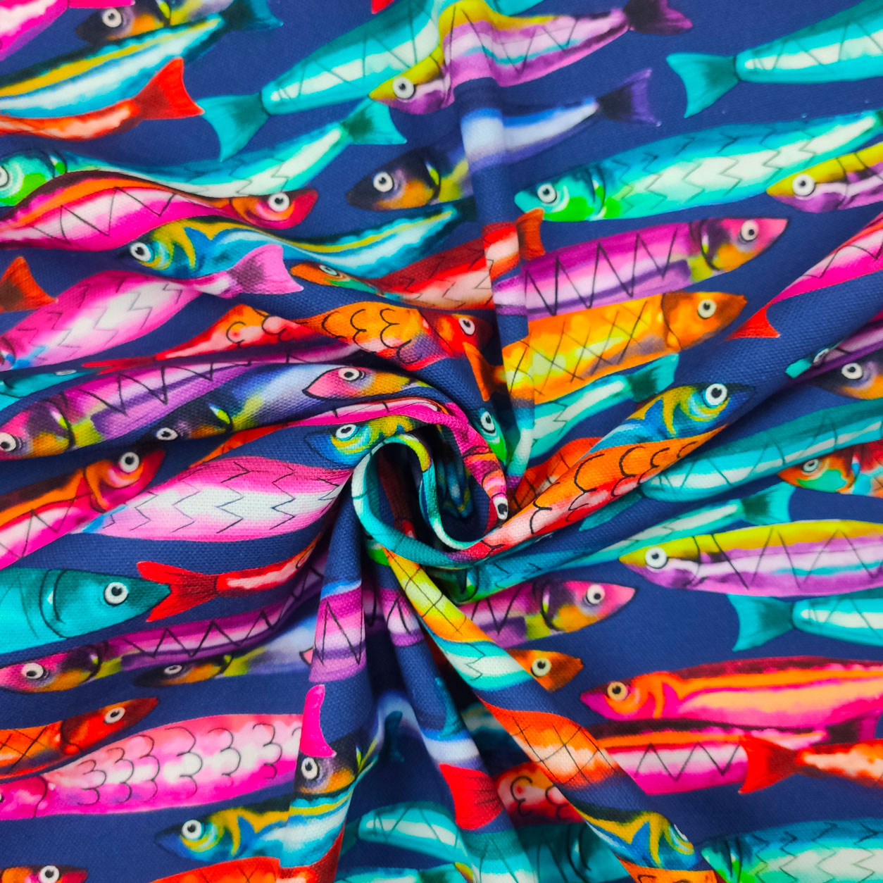 Tessuto Panama Cotone Sardine Multicolor Toni del Blu