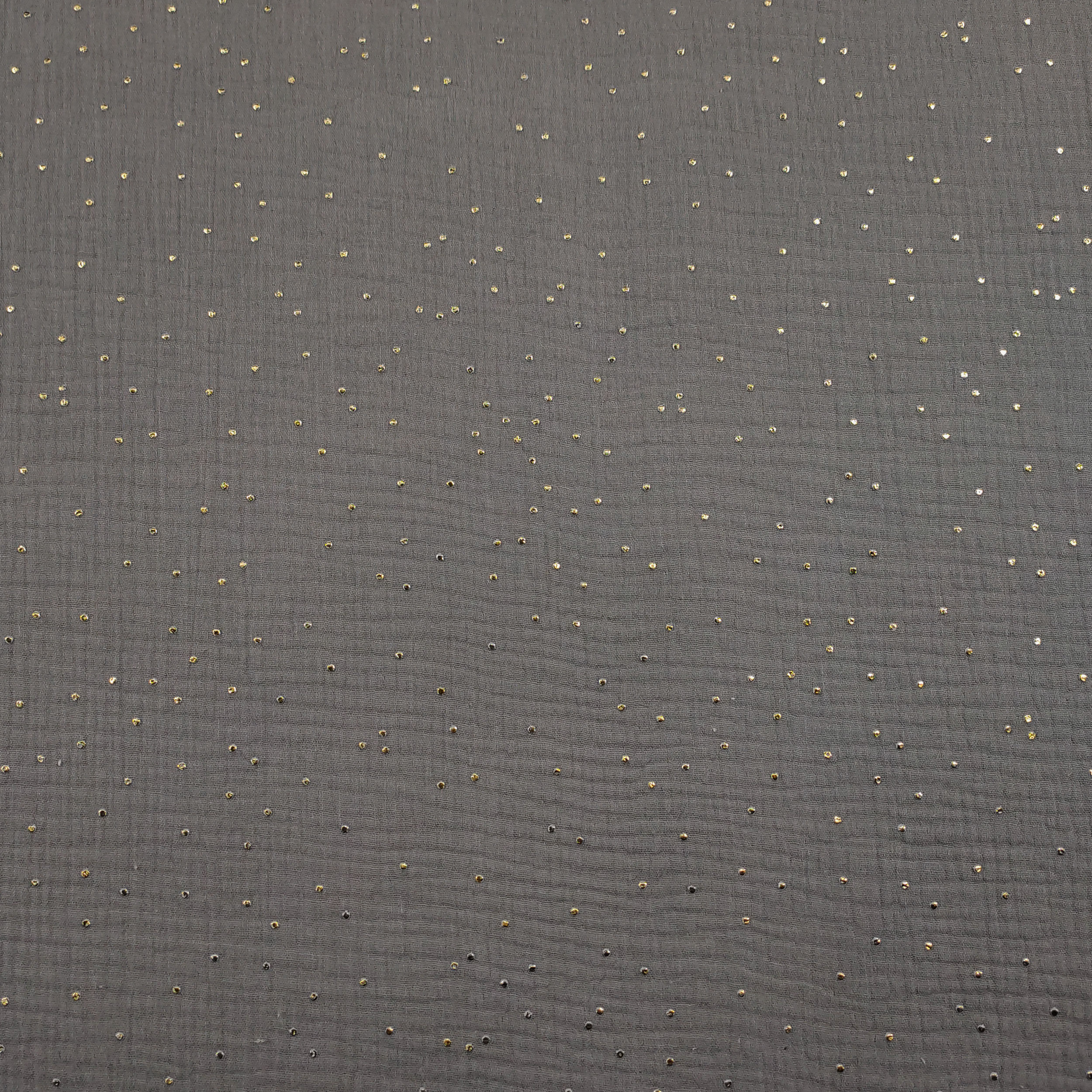 Mussola Cotone Grigia con Pois Oro