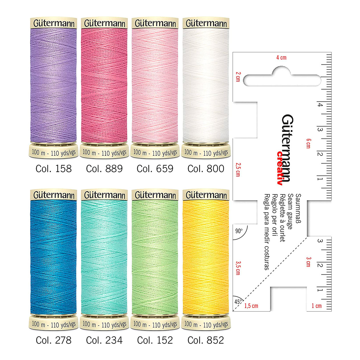 Gutermann Cucitutto 8 Bobine Toni Pastello con Regolo