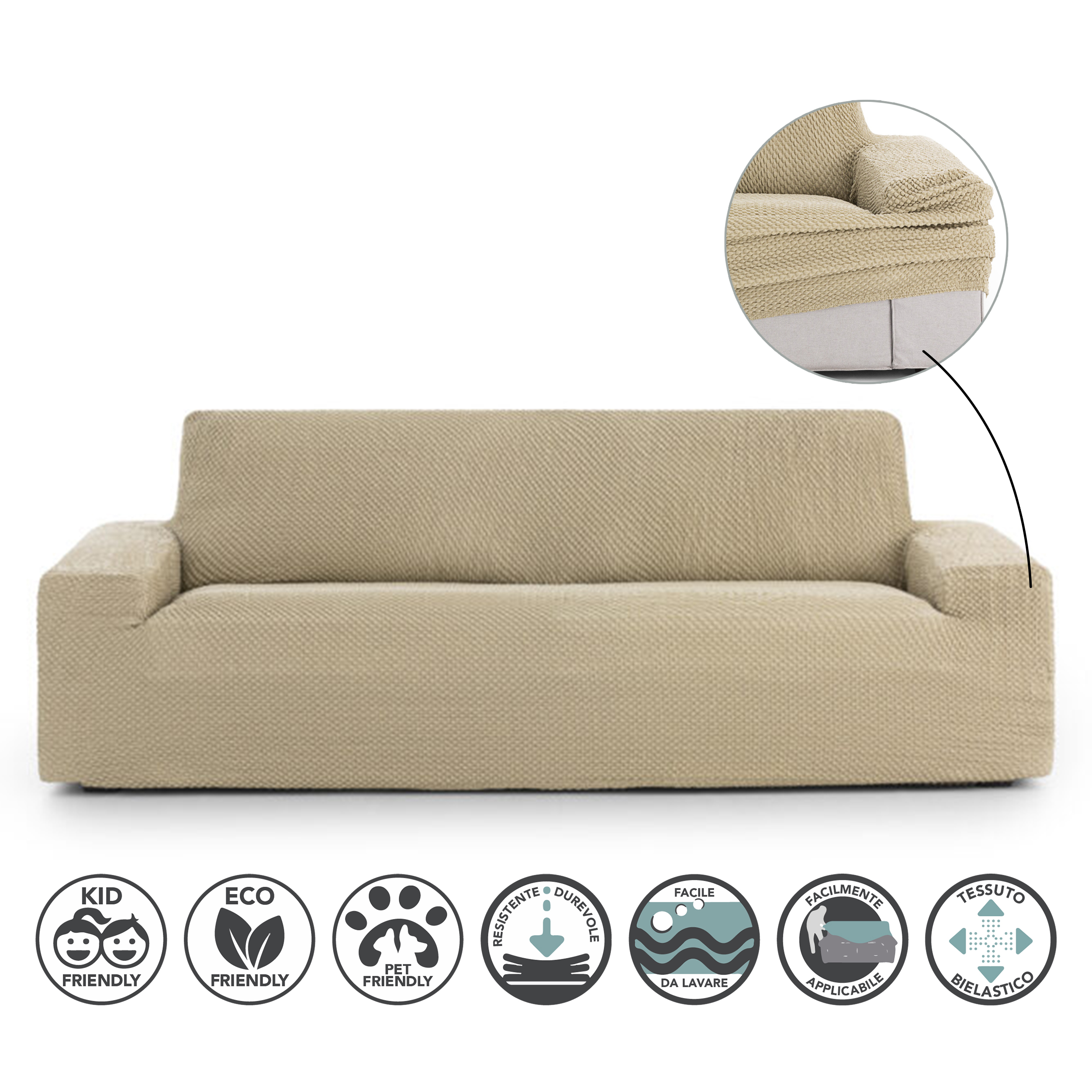 Copridivano Bielastico Goffrato Grande Beige 3 Piazze