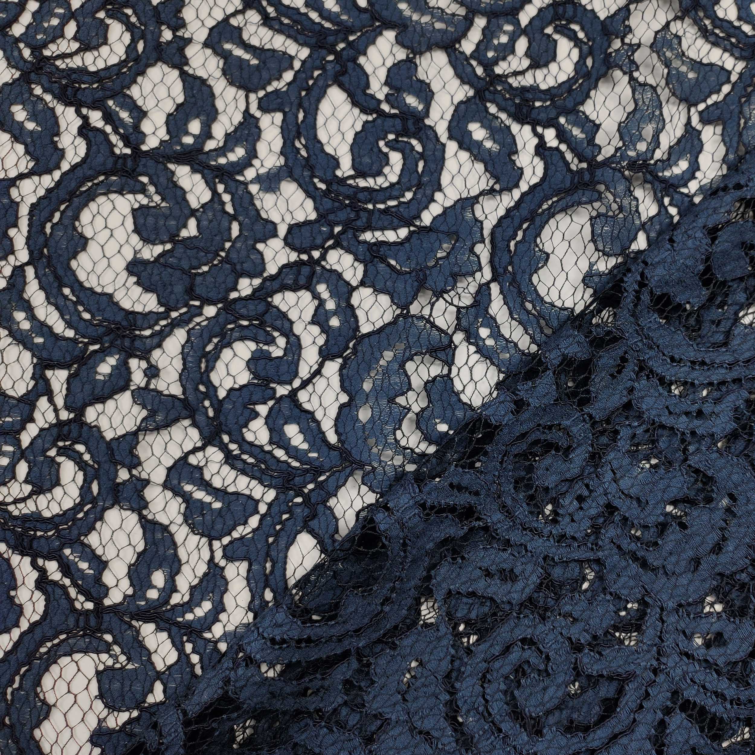 Tessuto Pizzo Misto Cotone Blu