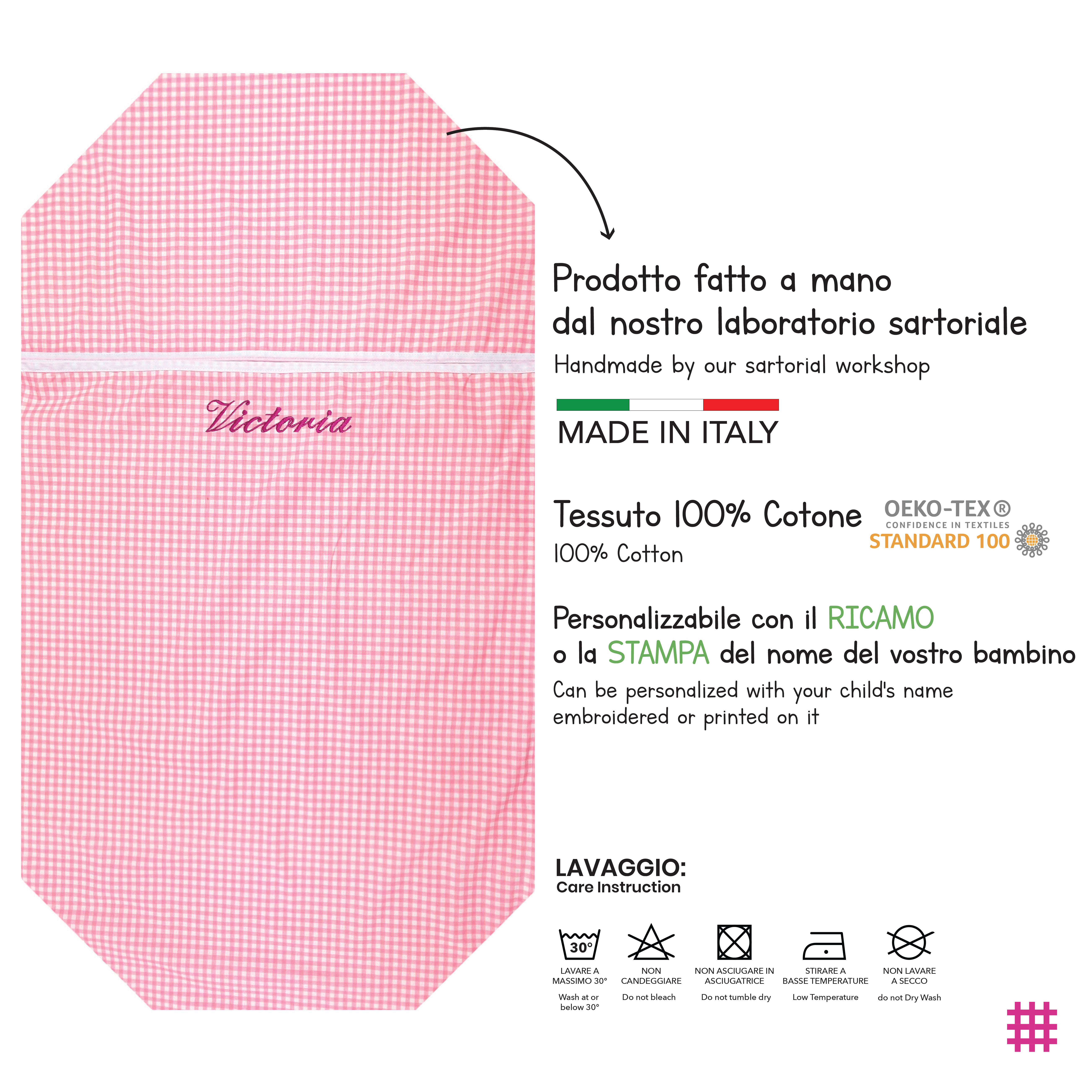 Sacco Nanna Estivo Sagomato per Brandine Quadretti Rosa Image