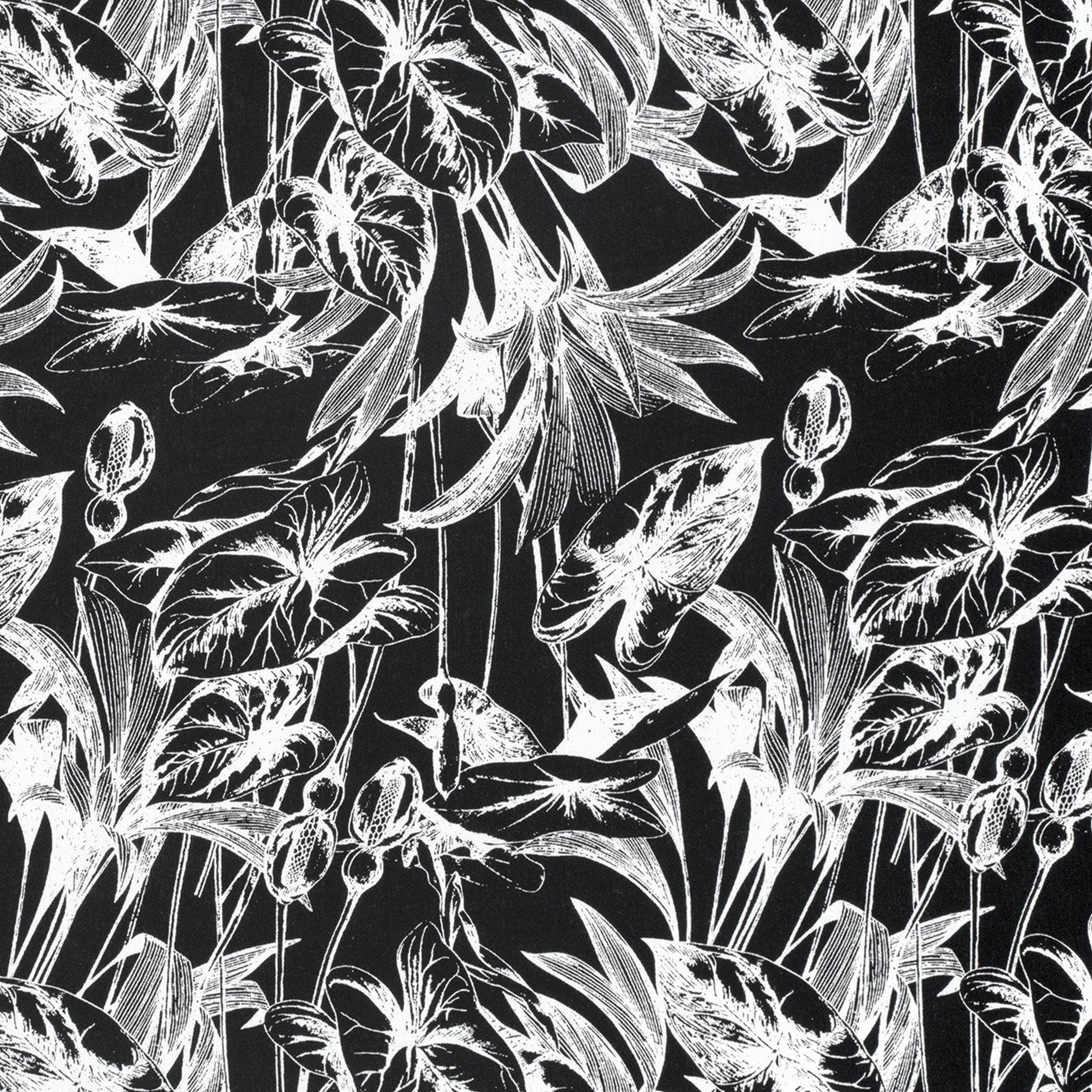 Misto Lino Foglie Tropicali Bianco e Nero