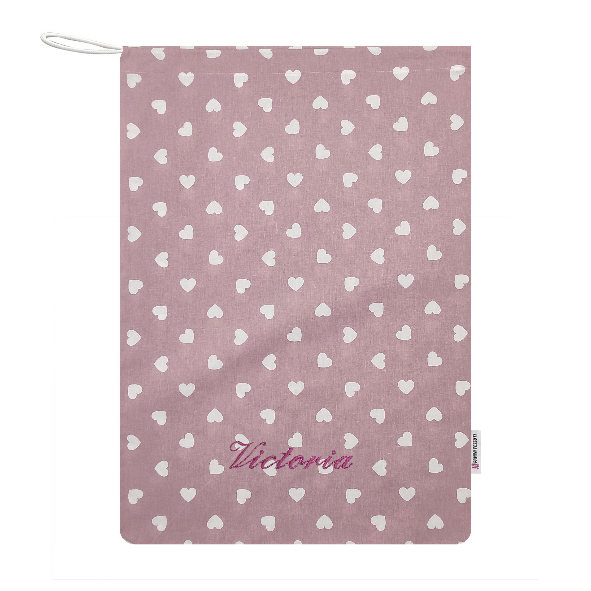 Sacchetto Asilo Cuori Bianchi con Sfondo Rosa Antico