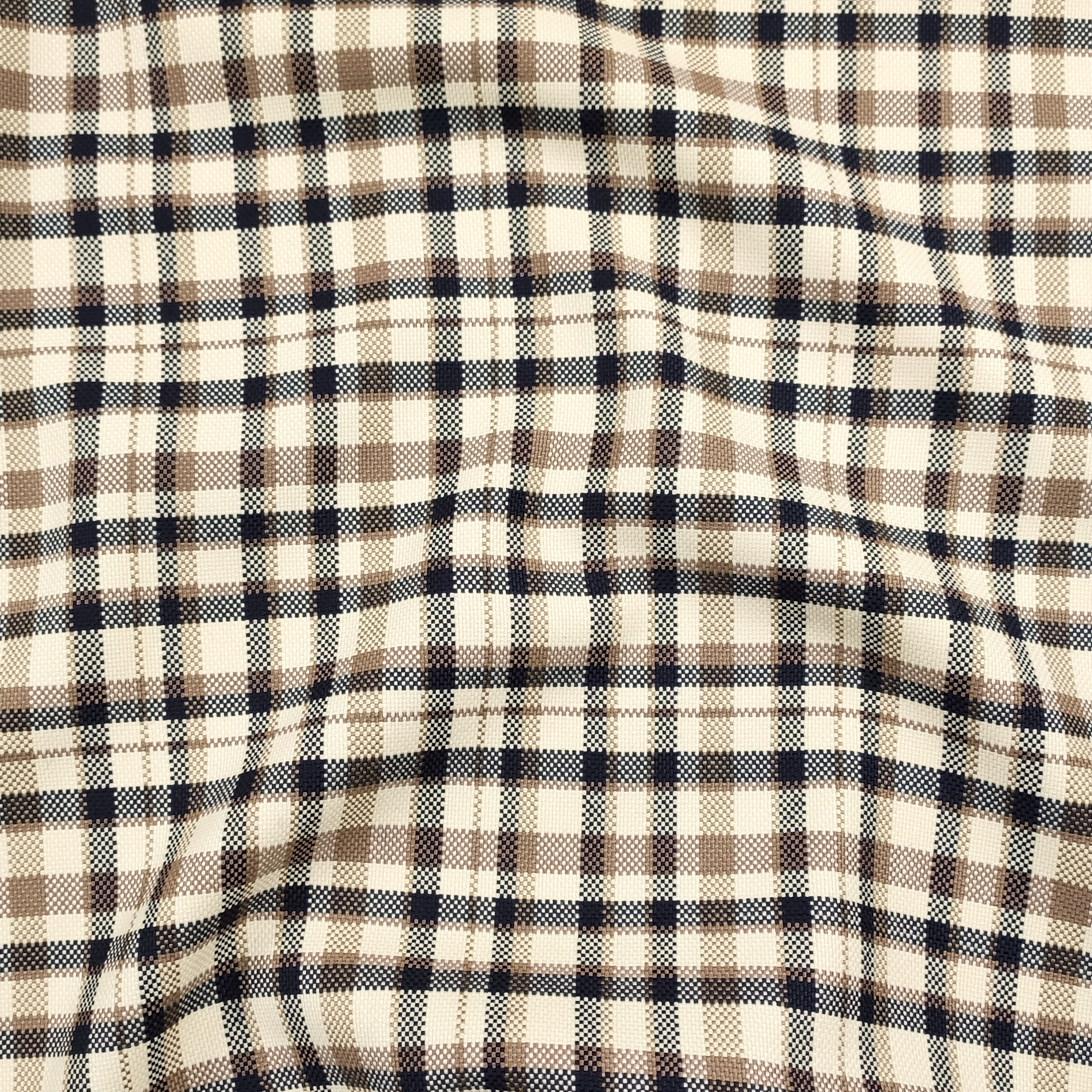 Tessuto Abbigliamento Panna Quadretti Blu e Beige
