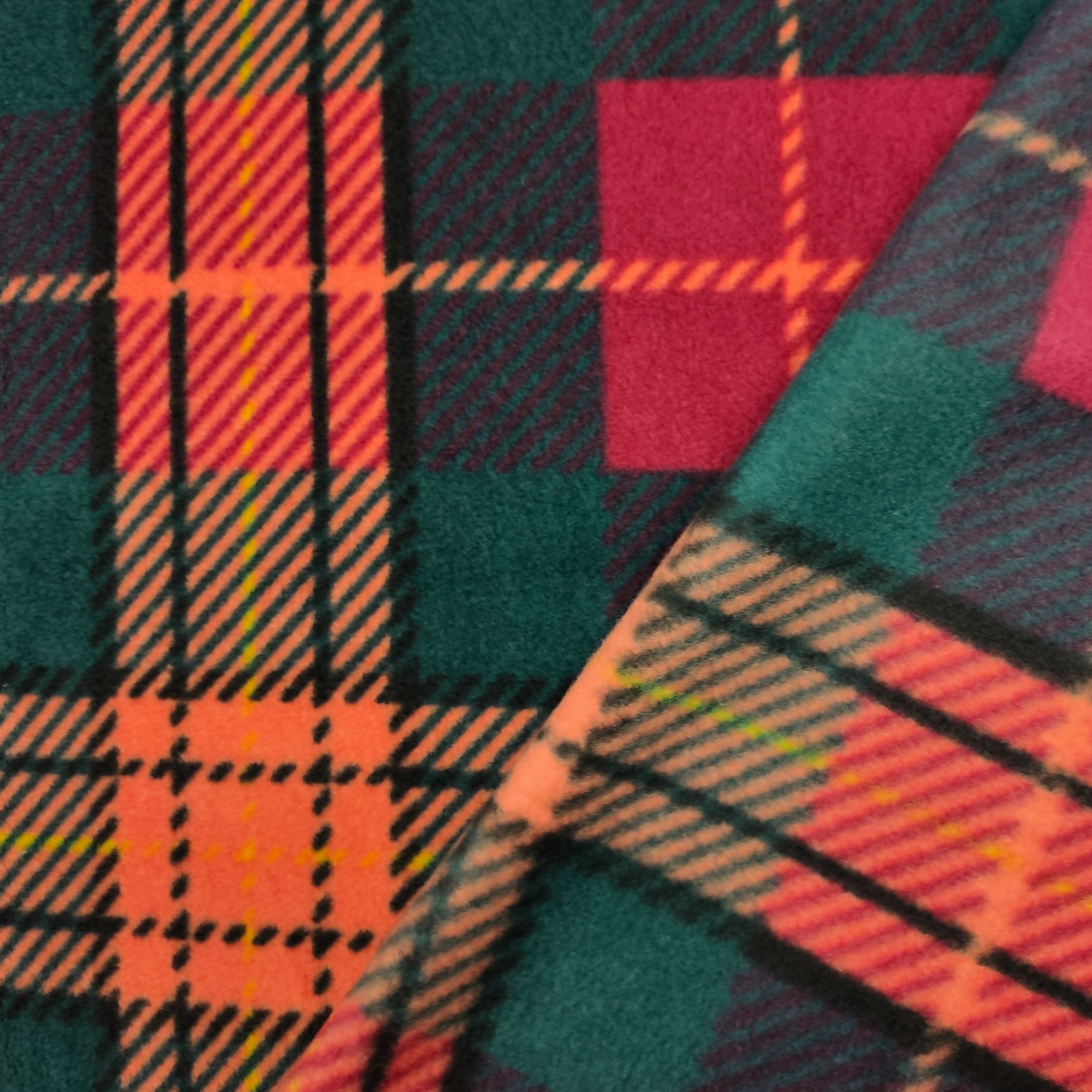 tessuto pile tartan toni del verde e arancio