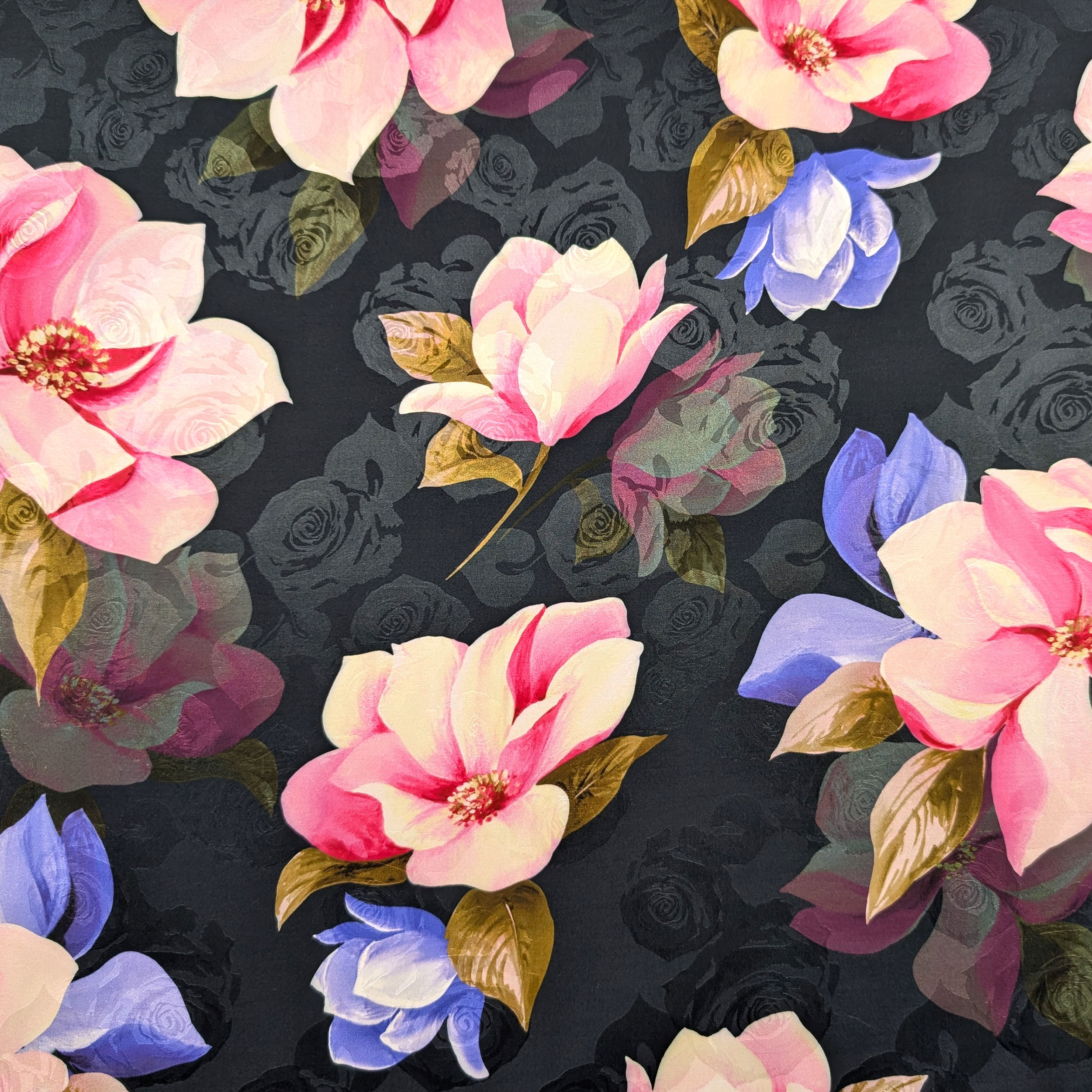 Misto Seta Nero Fiori Lilla e Rosa Image