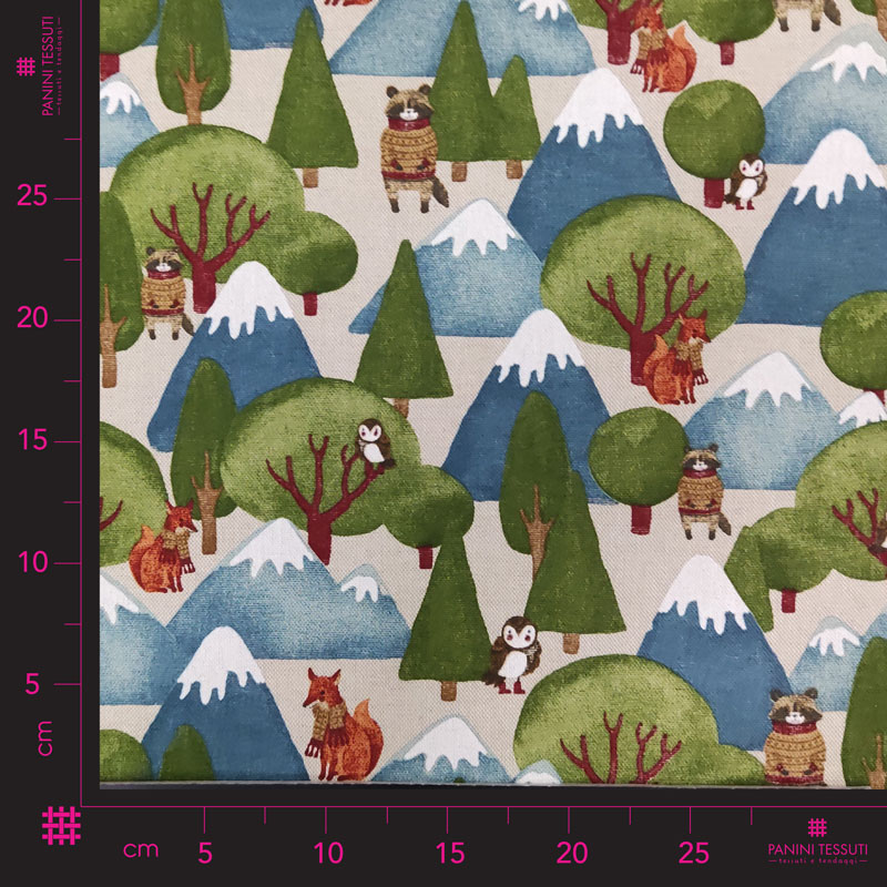Tessuto-Misto-Cotone-Animali-nella-Foresta