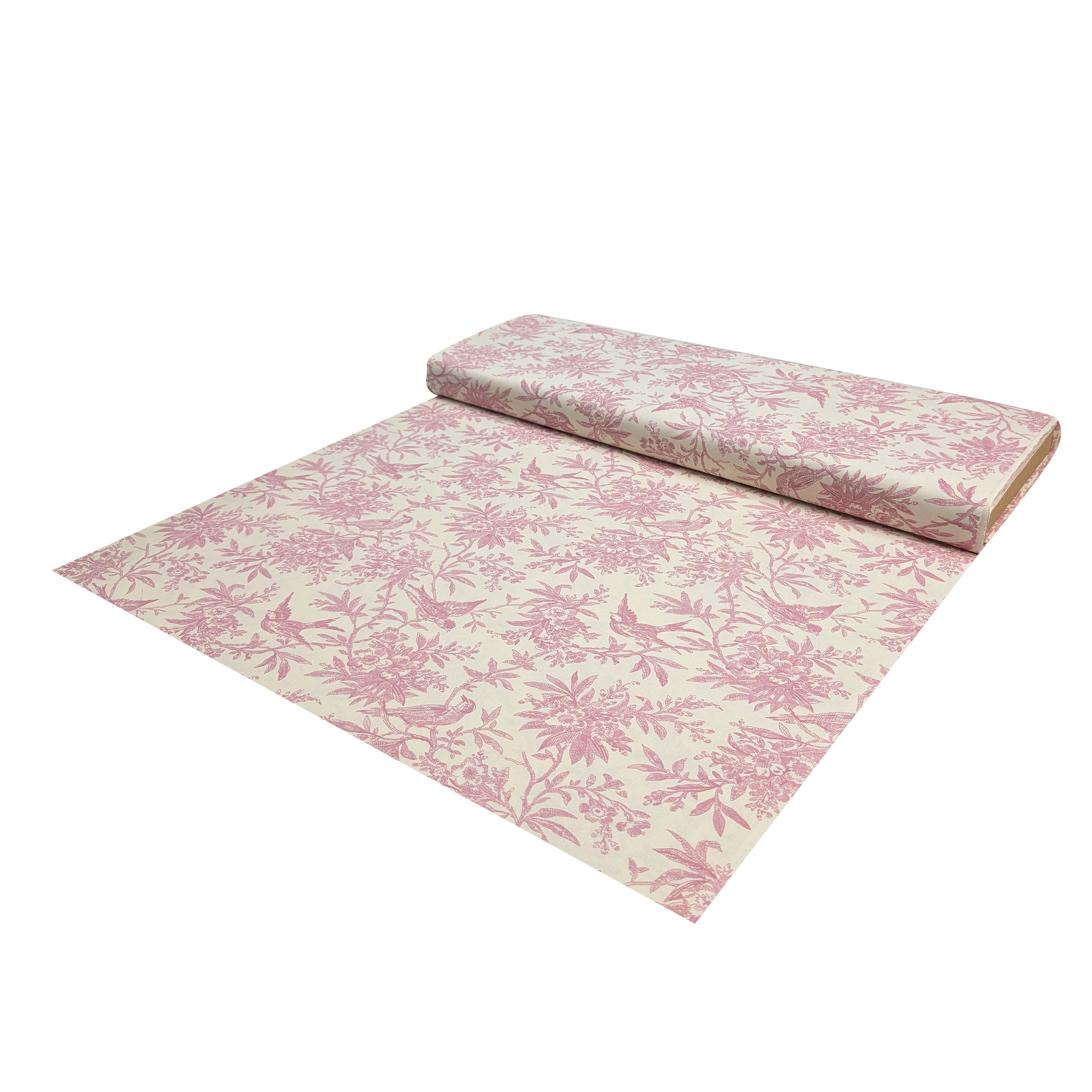 Popeline Cotone Stampa Vintage Uccellini e Rami Rosa Image