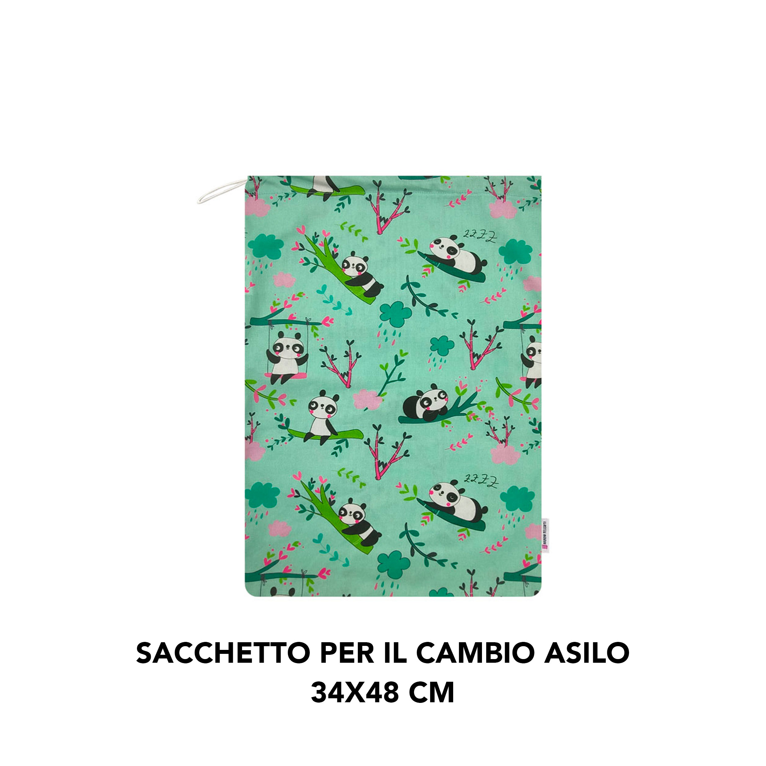 Sacchetto per il Cambio Asilo Panda Sfondo Verde Menta