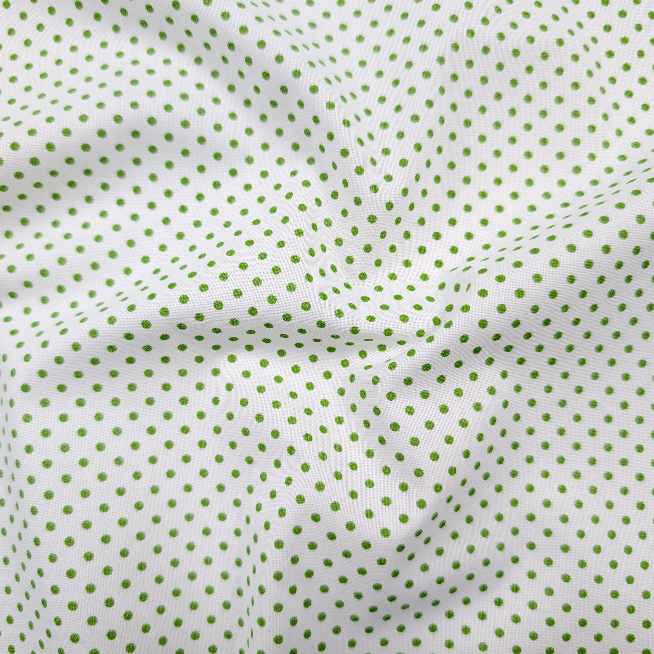 Tessuto Cotone Bianco a Pois Verdi Image