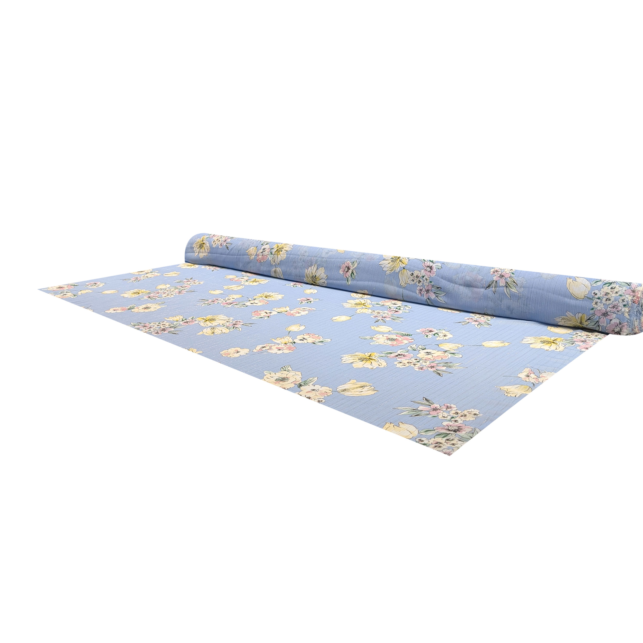 Chiffon Lurex Fiori e Righe Sfondo Celeste Image