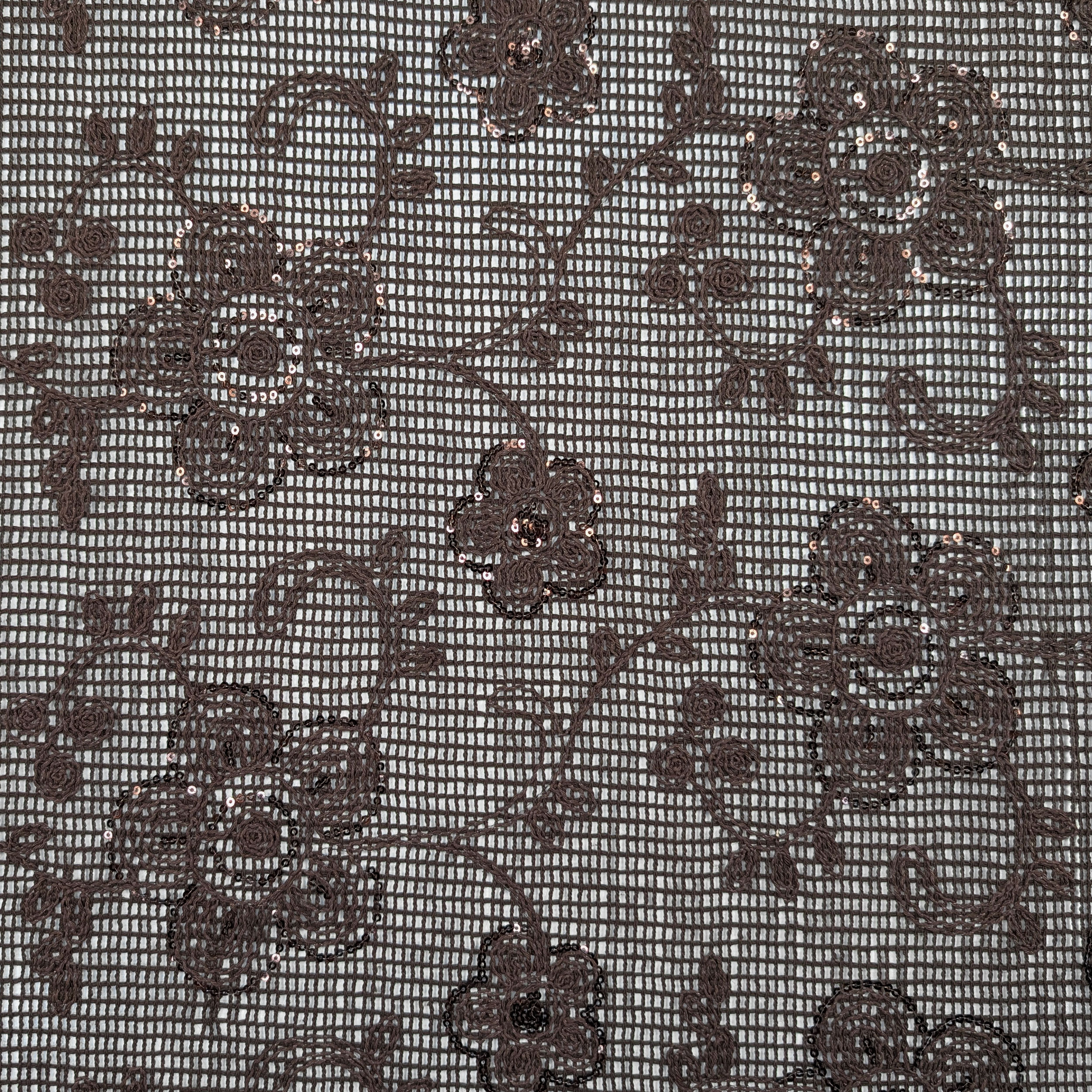 Ricamo Su Rete Marrone Fiori con Paillettes Image