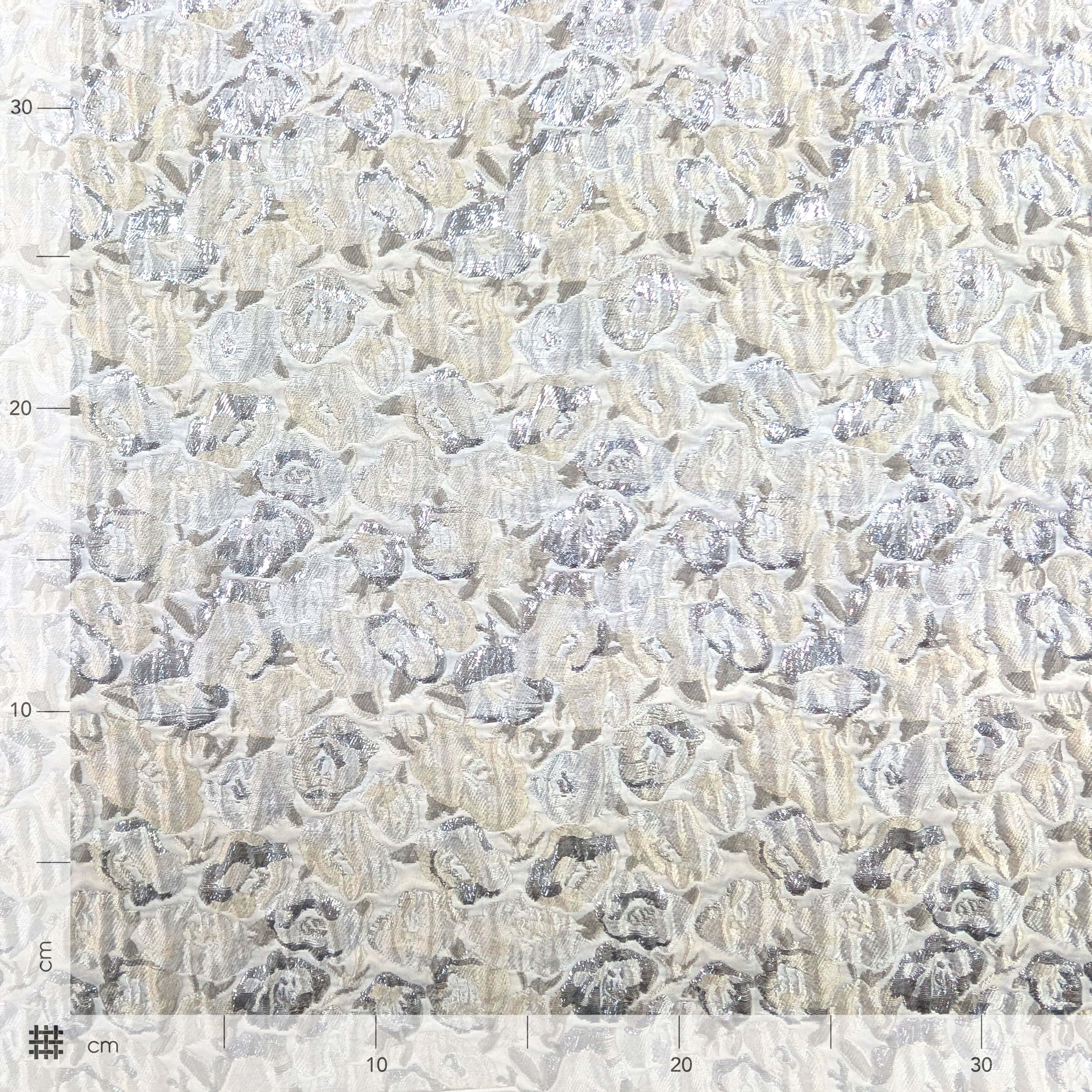 Broccato Alta Moda Fiori Argento e Bianco Image