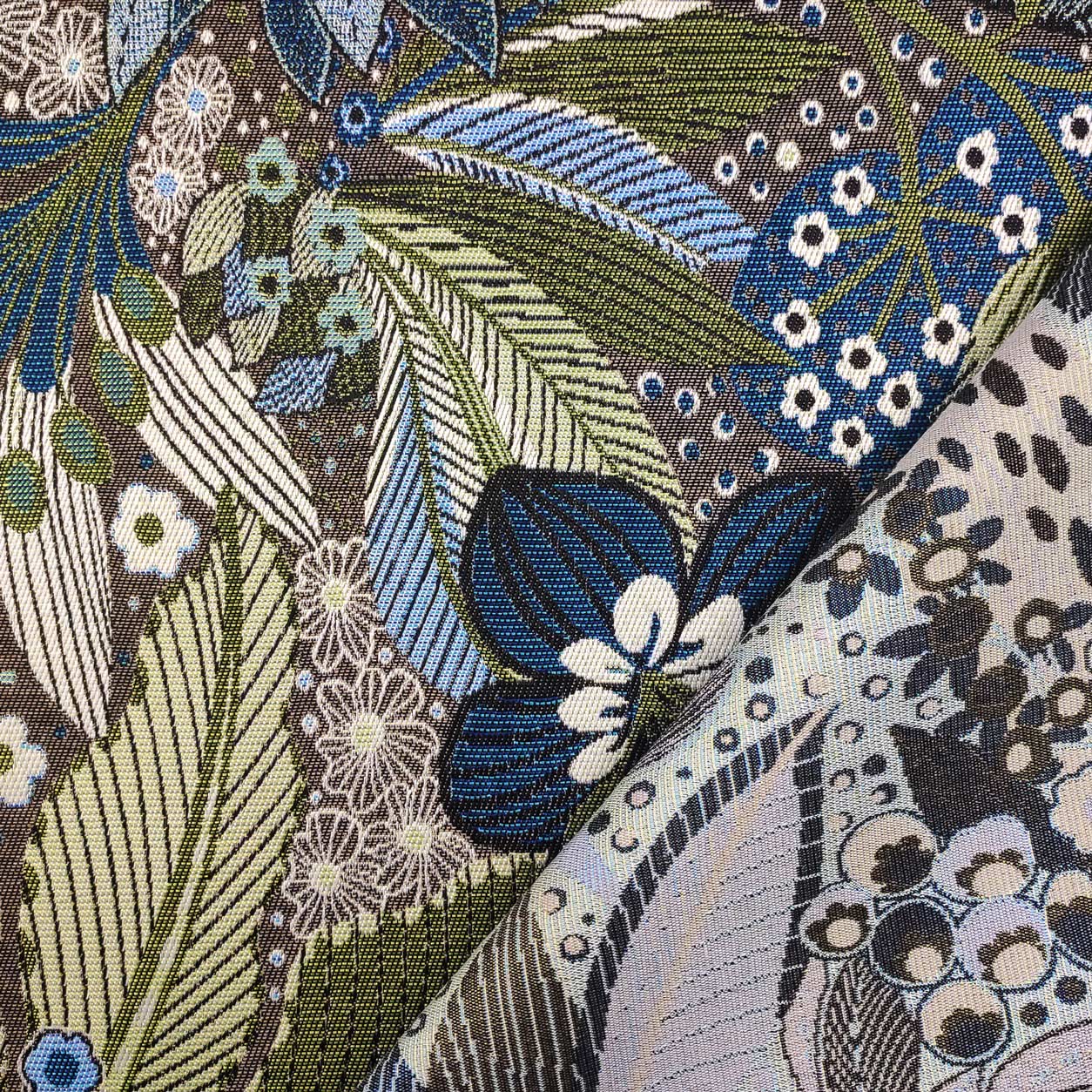 Tessuto Jacquard Fiori Toni Blu