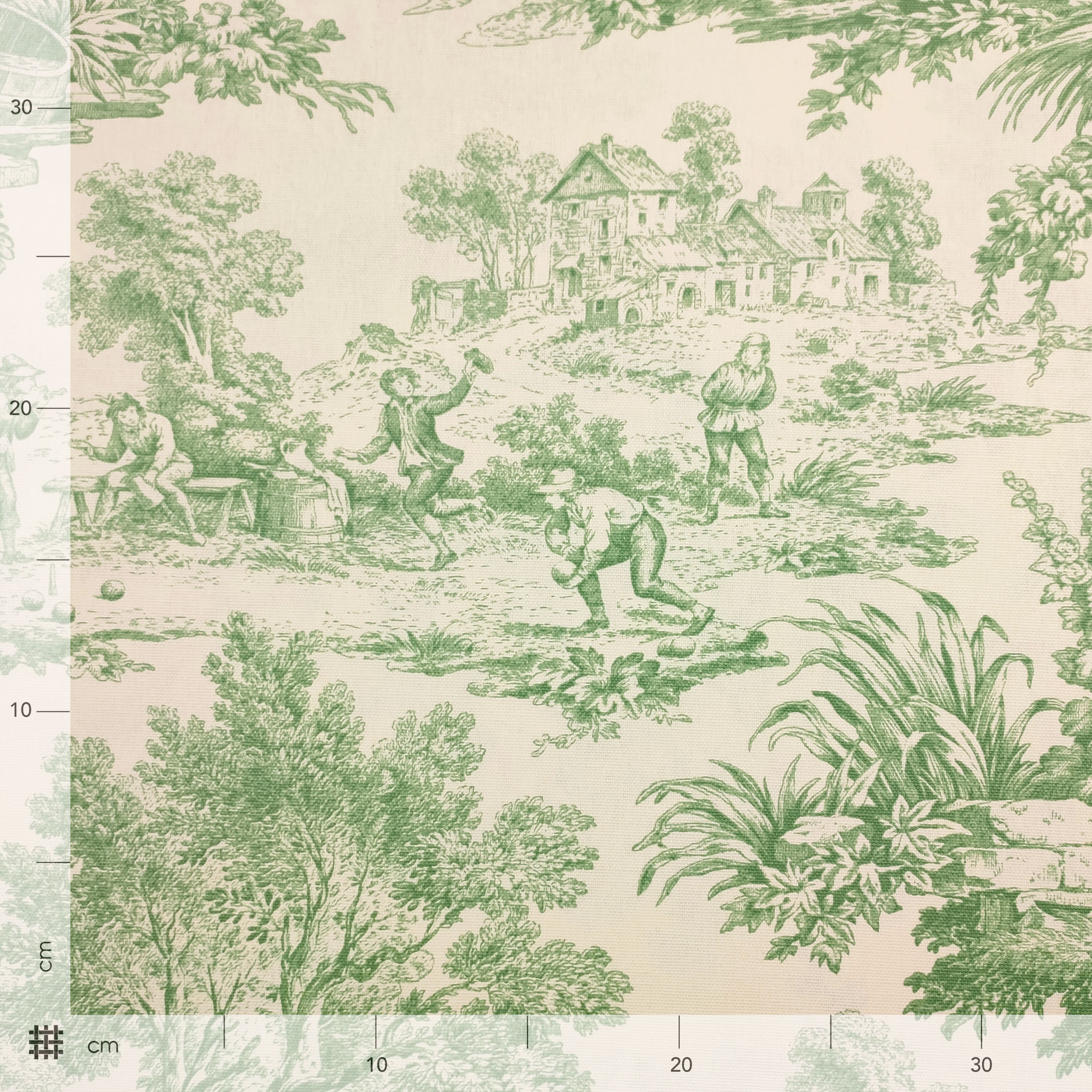 Tovaglia Confezionata Resinata Toile de Jouy Verde
