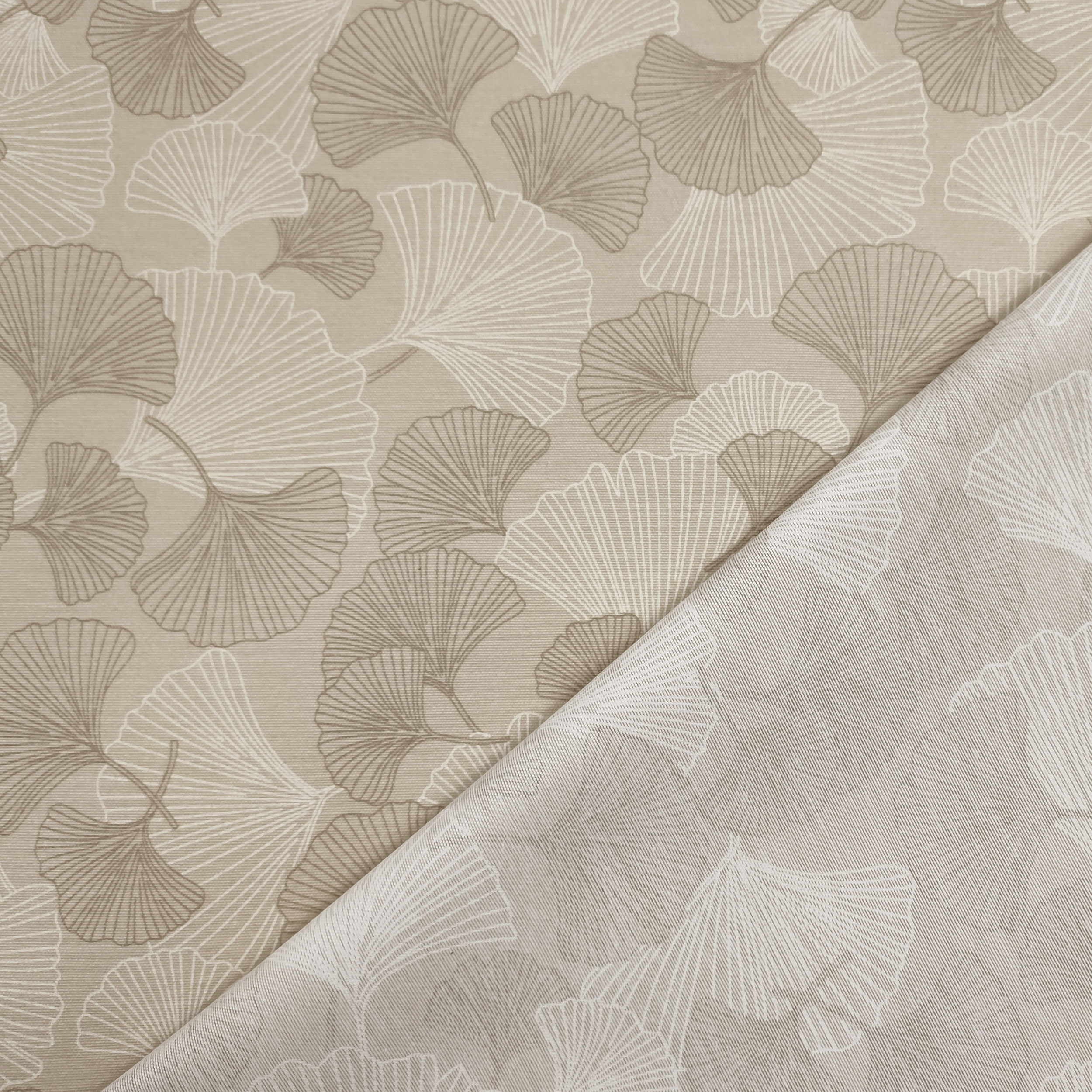 Tessuto per Tovaglia Resinata Foglie di Ginkgo Beige