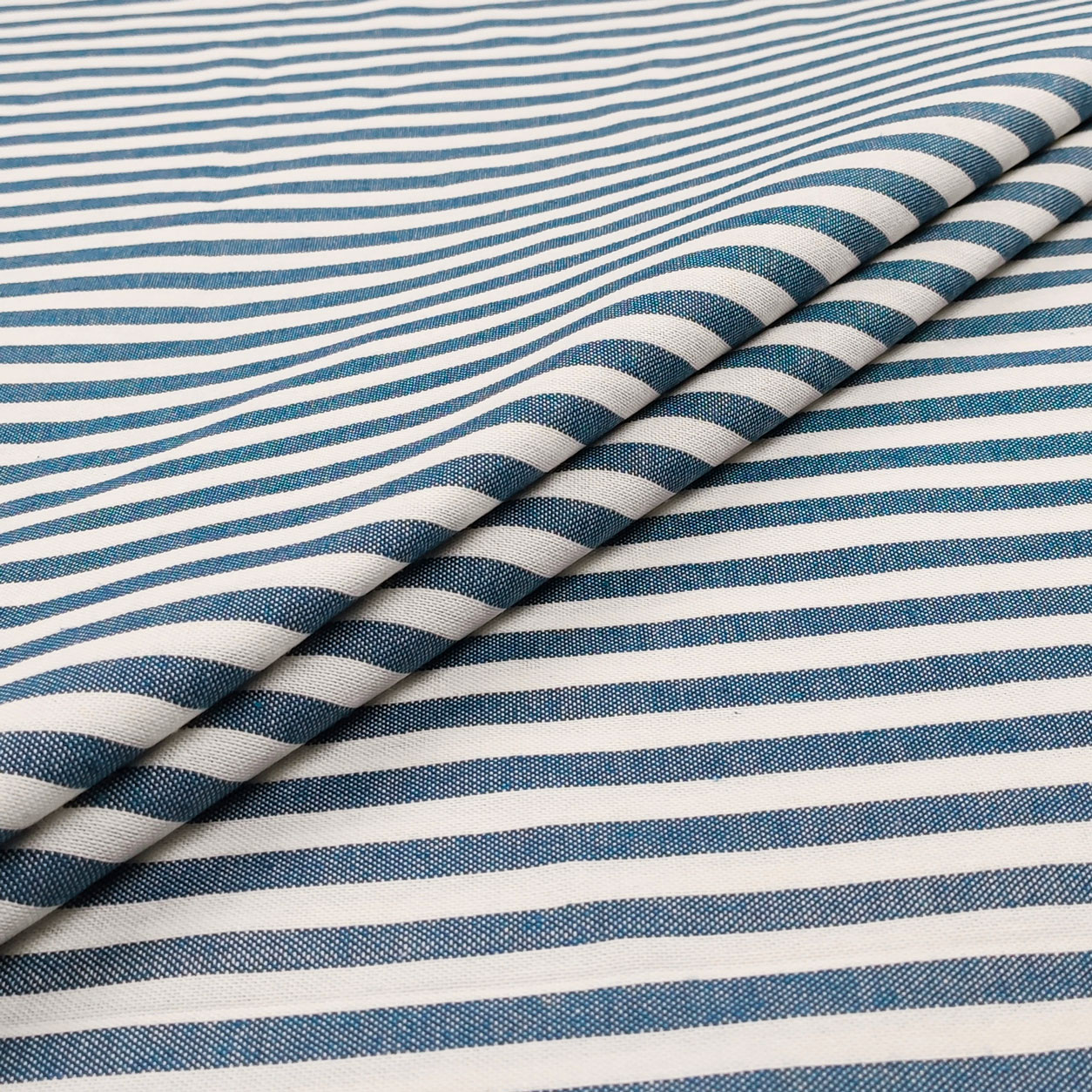 Tessuto Panama Tinto In Filo a Righe Blu Scuro H 140 cm