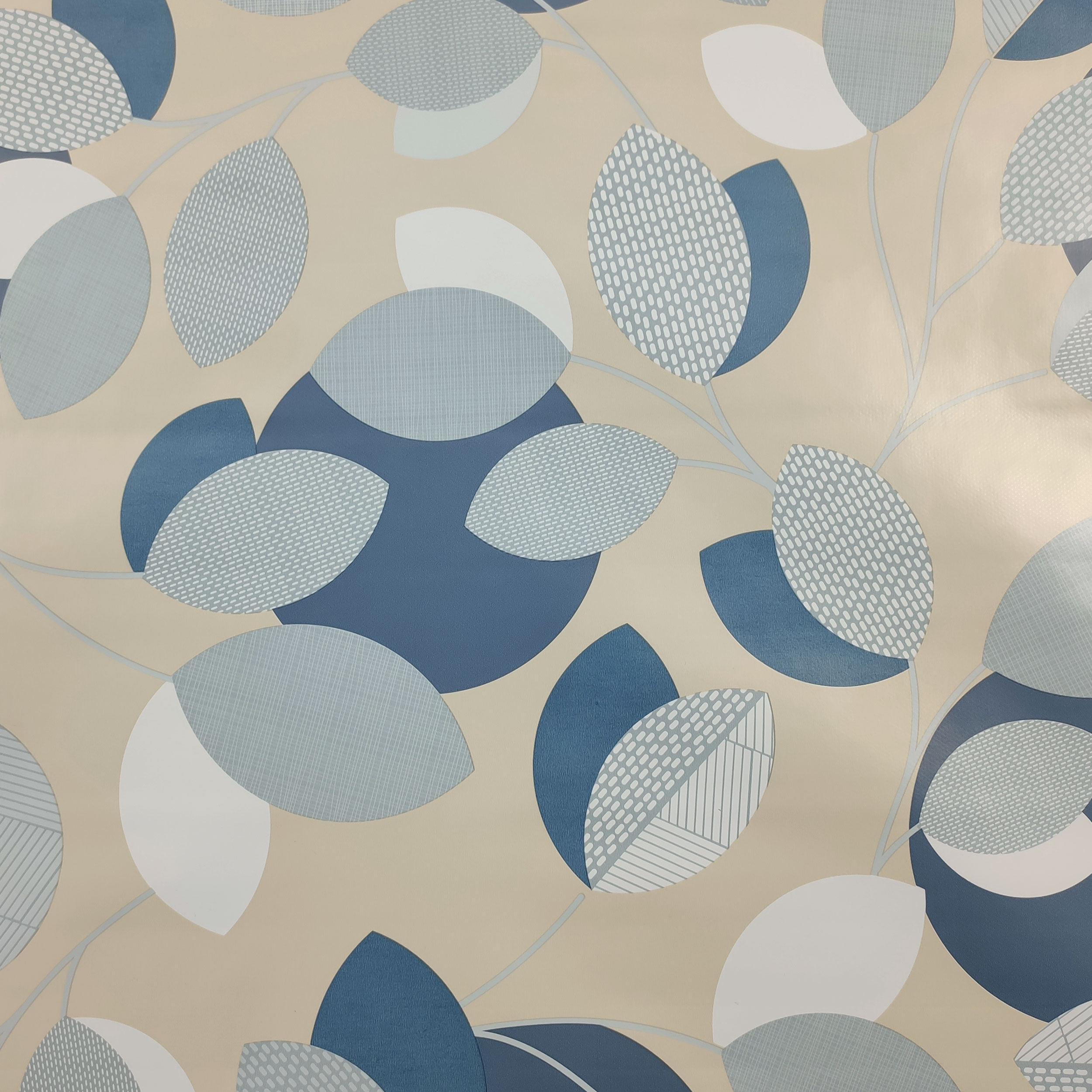 Tessuto per Tovaglia Plastificata Foglie Azzurre e Blu