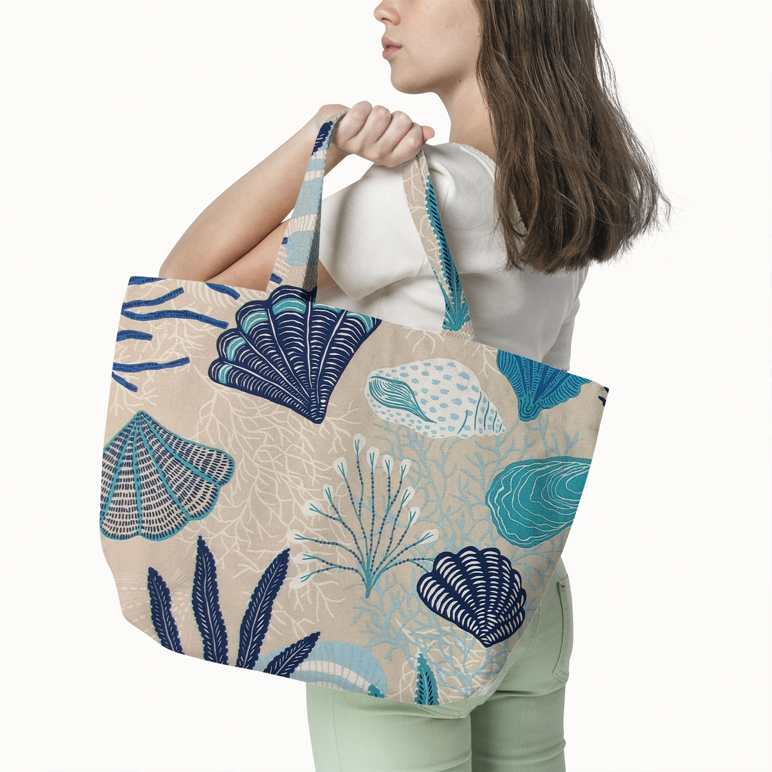 Cotone Coralli e Conchiglie Blu Image