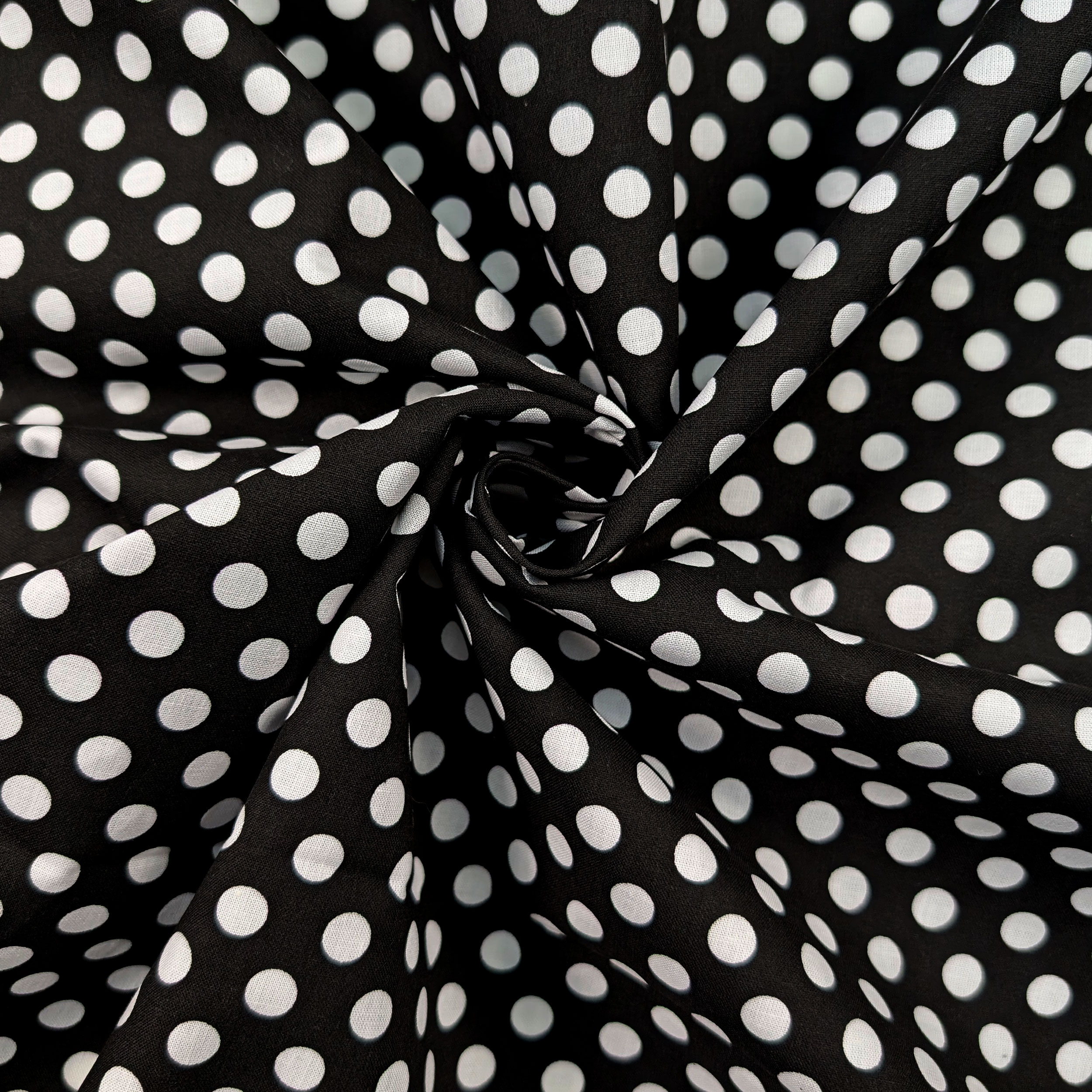 Tessuto Cotone Nero Pois Grandi Image