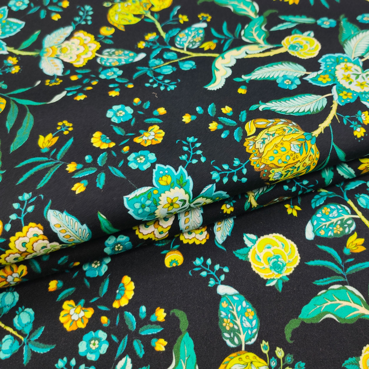 Tessuto rasatello di cotone fiori gialli