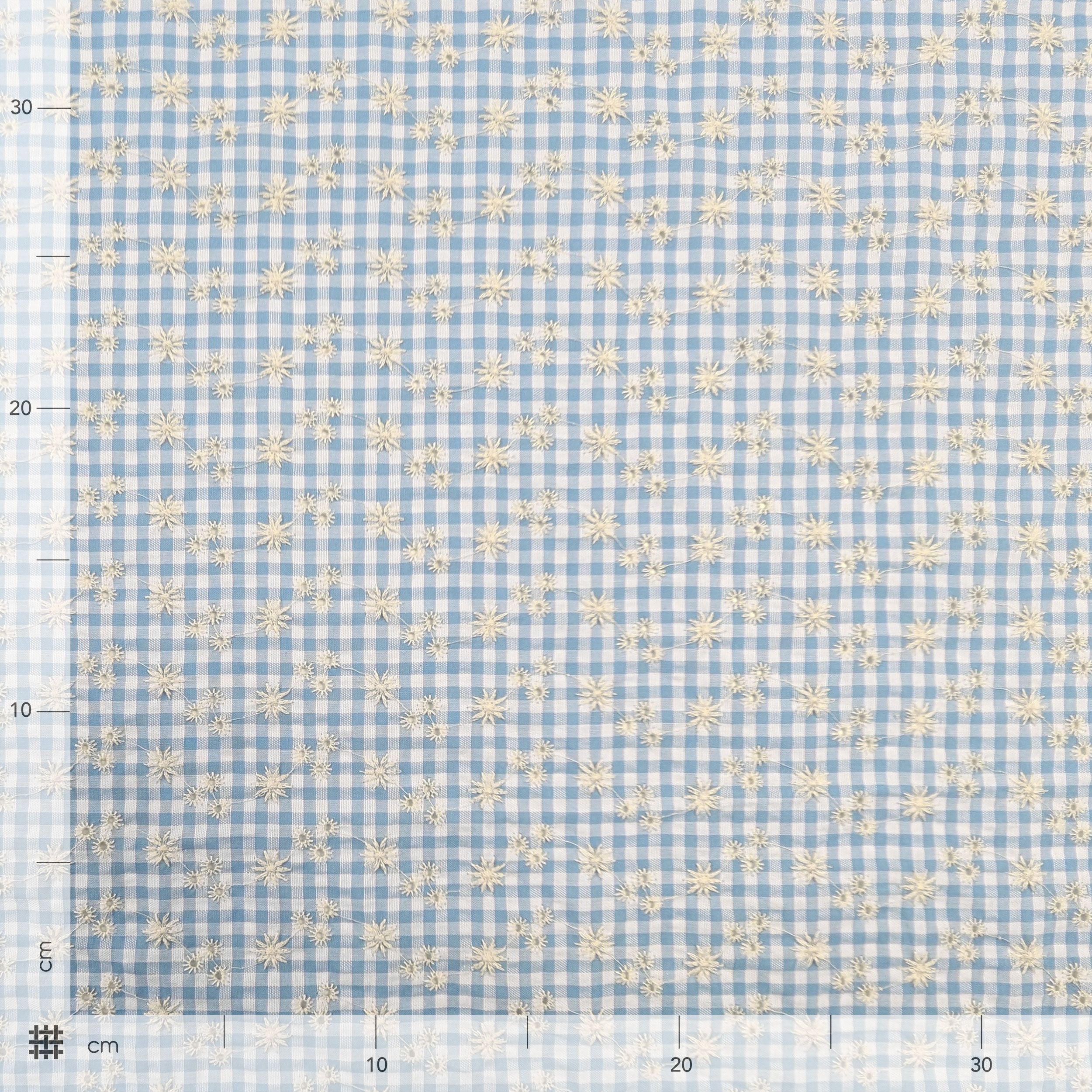 Sangallo Cotone Quadretti Azzurri e Fiorellini Image