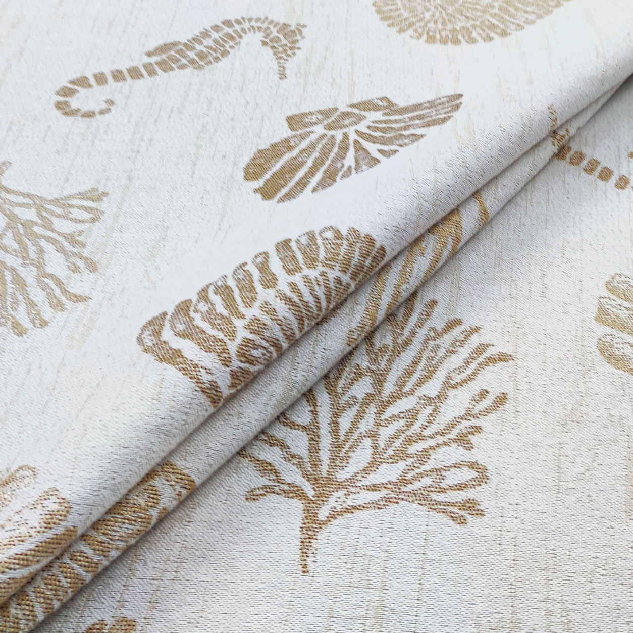 Tessuto jacquard arredo al metro conchiglie beige