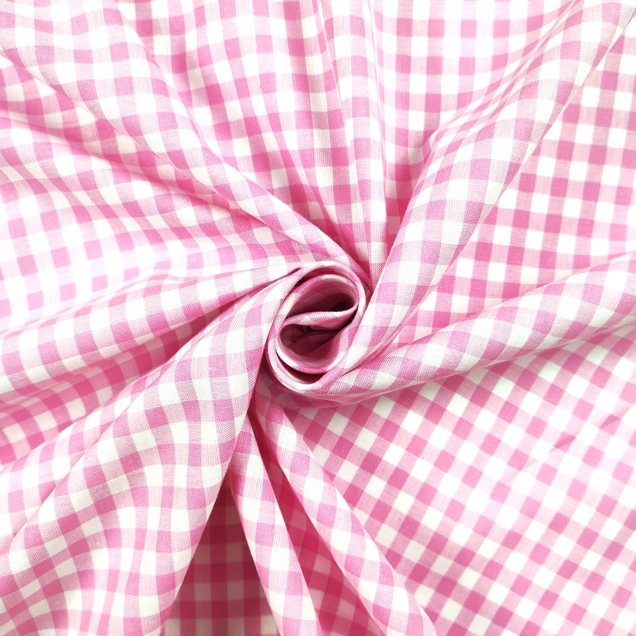 Cotone tessuto quadretto grande tinto in filo rosa chiaro