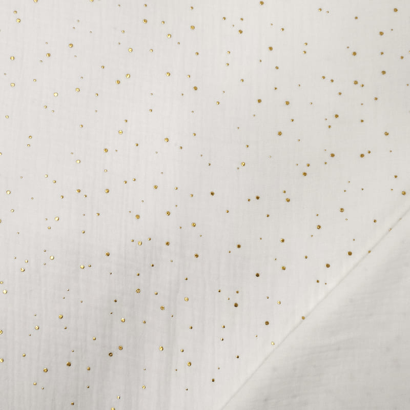 Mussola Cotone Bianco con Pois Oro