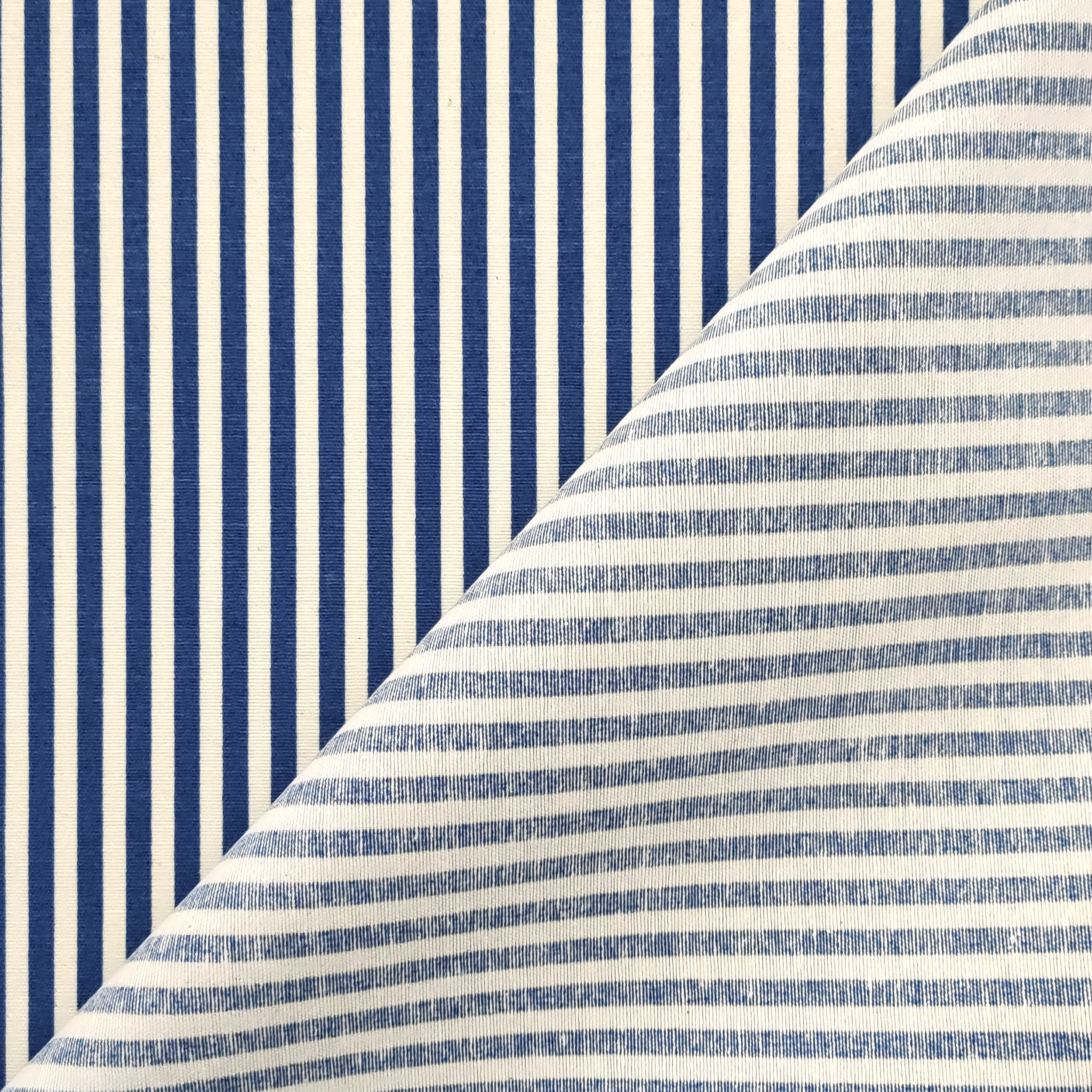 Tessuto Misto Cotone Rigato Blu New