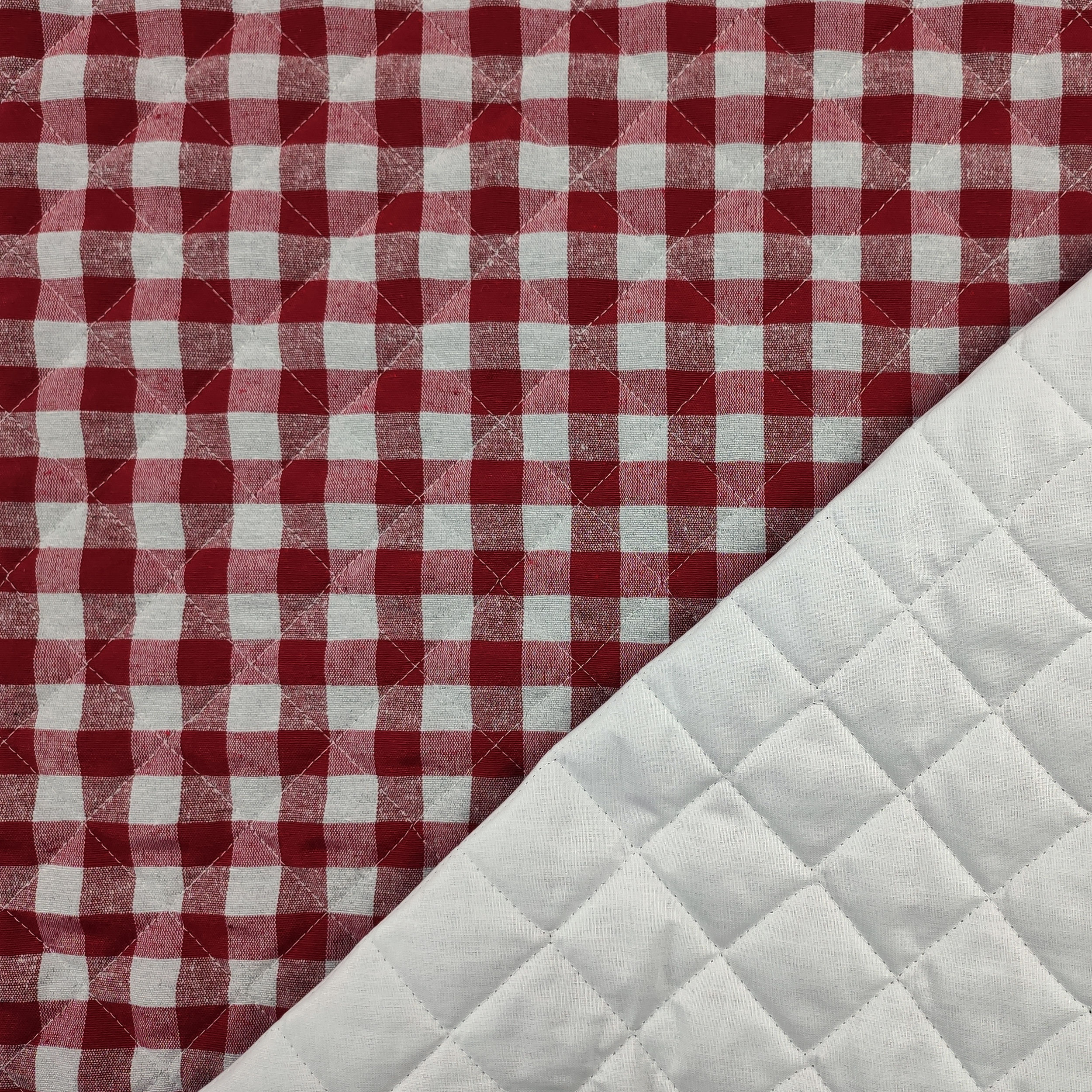 Tessuto Trapuntato Quadretti Rosso e Grigio