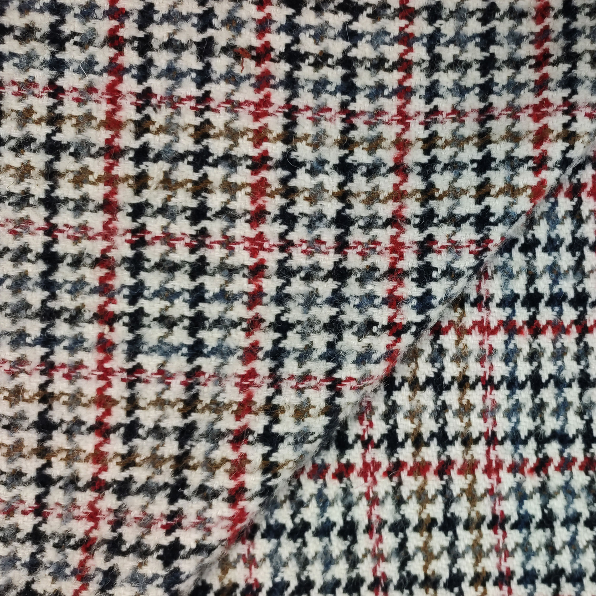 Tweed Misto Cotone Pied de Poule Rosso e Beige