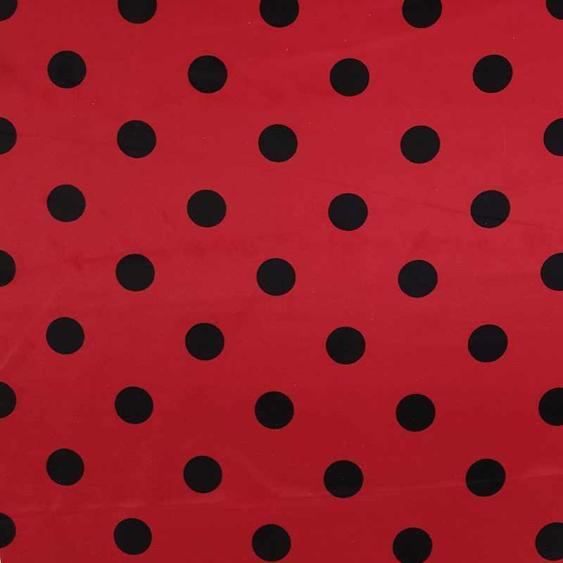  Tessuto Raso Carnevale Rosso Pois Neri Image