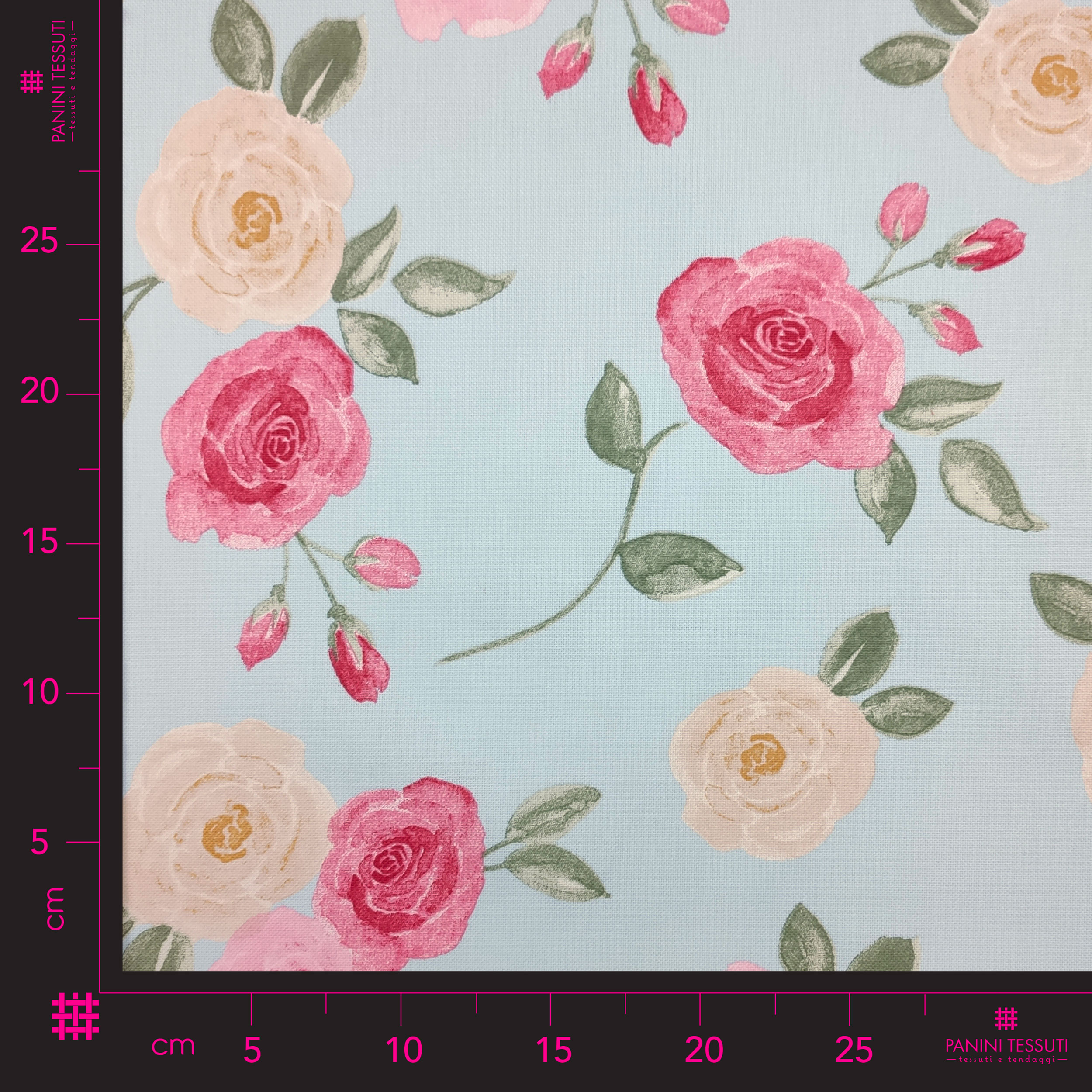Tessuto Panama Rose Sfondo Celeste