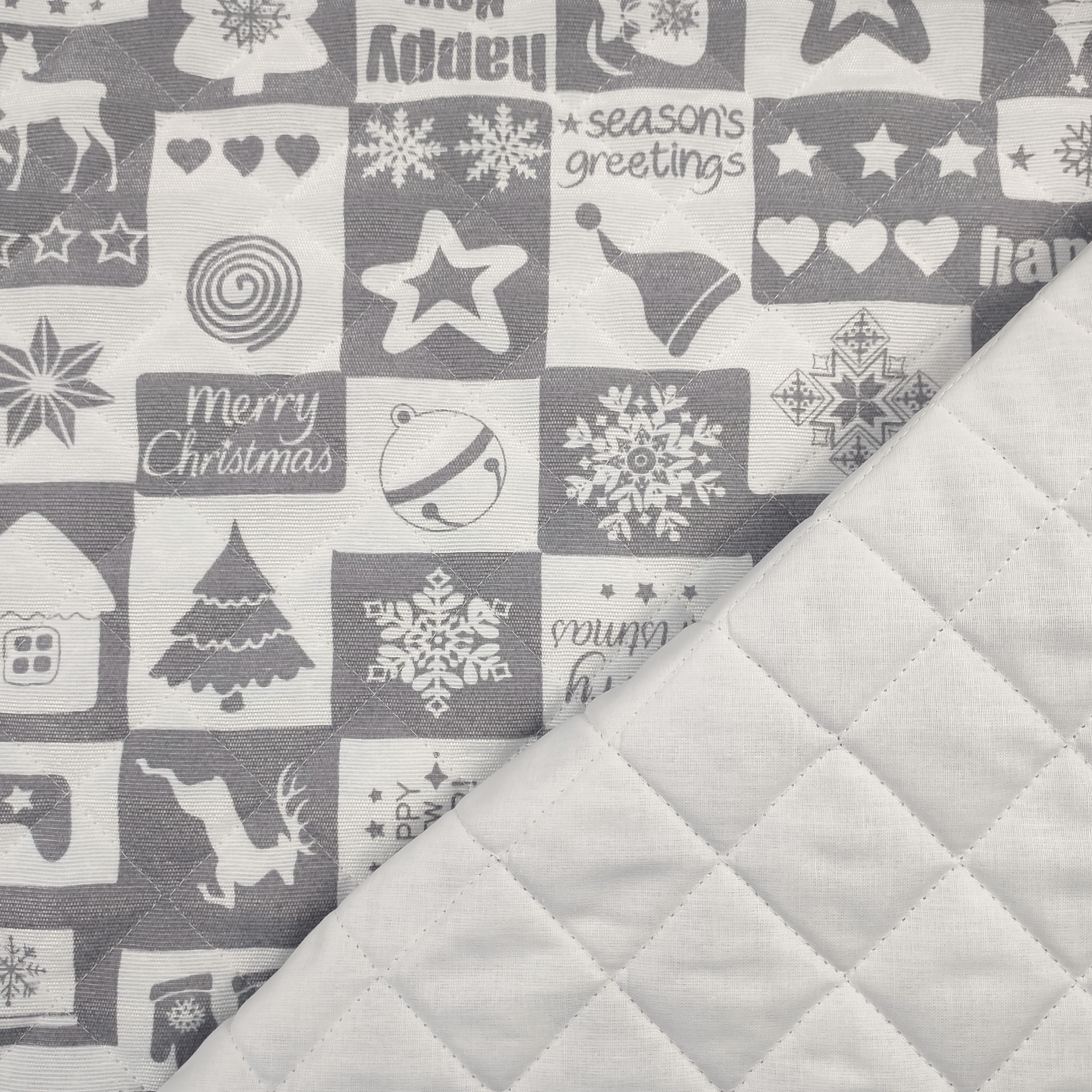 Tessuto Trapuntato Patchwork Natalizio Grigio