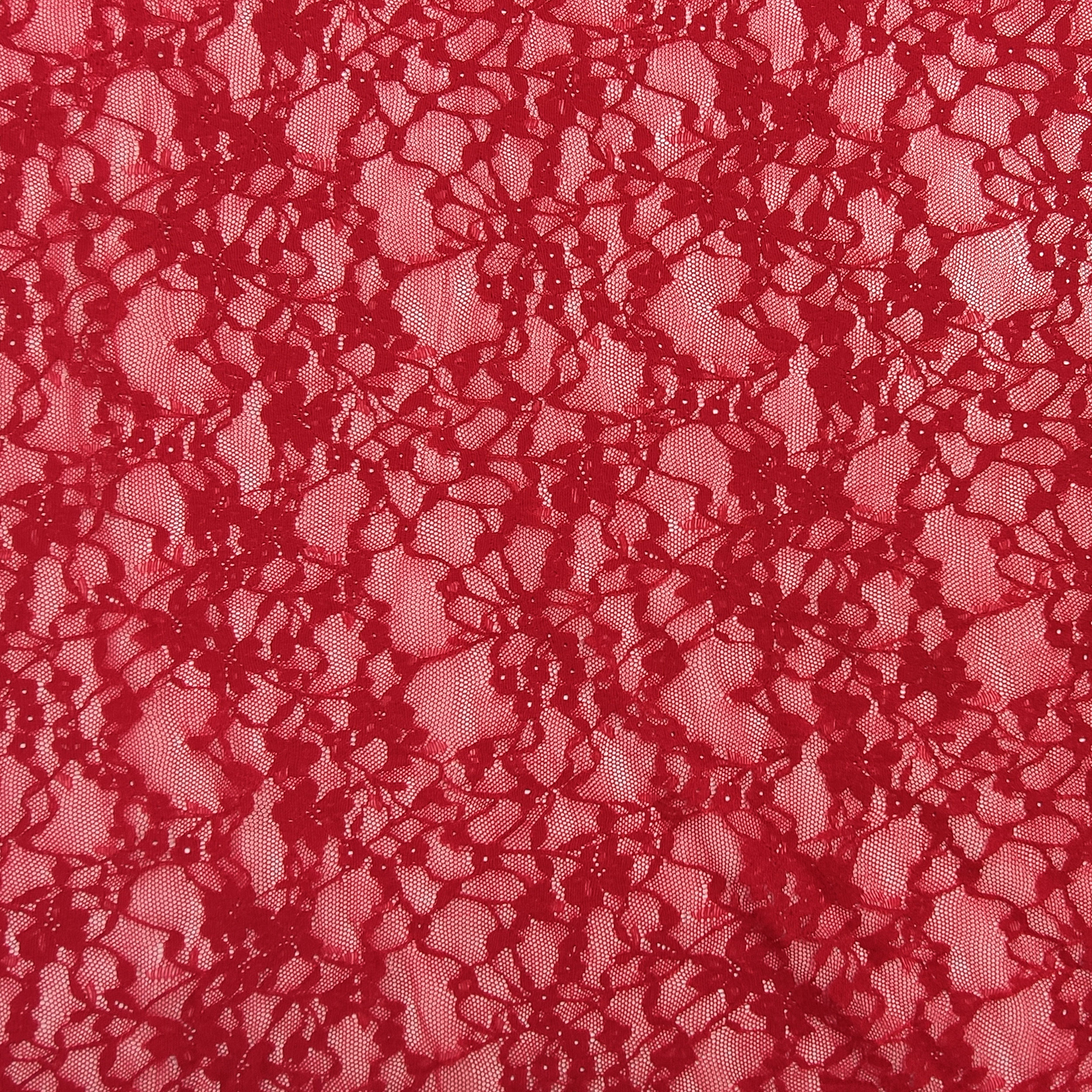 Pizzo Elastico Floreale in Rosso
