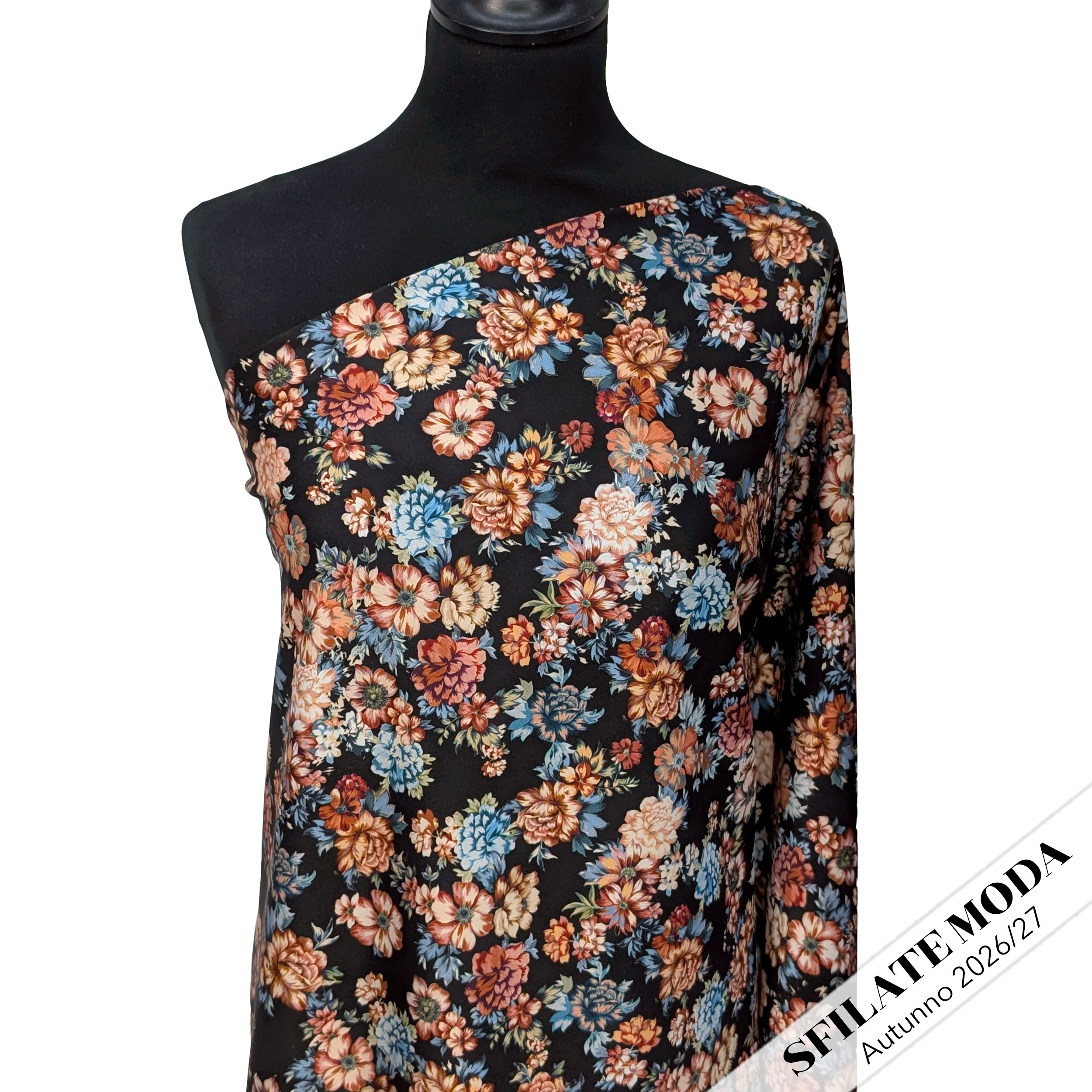 Raso Setato Alta Moda Fiori Sfondo Nero Image