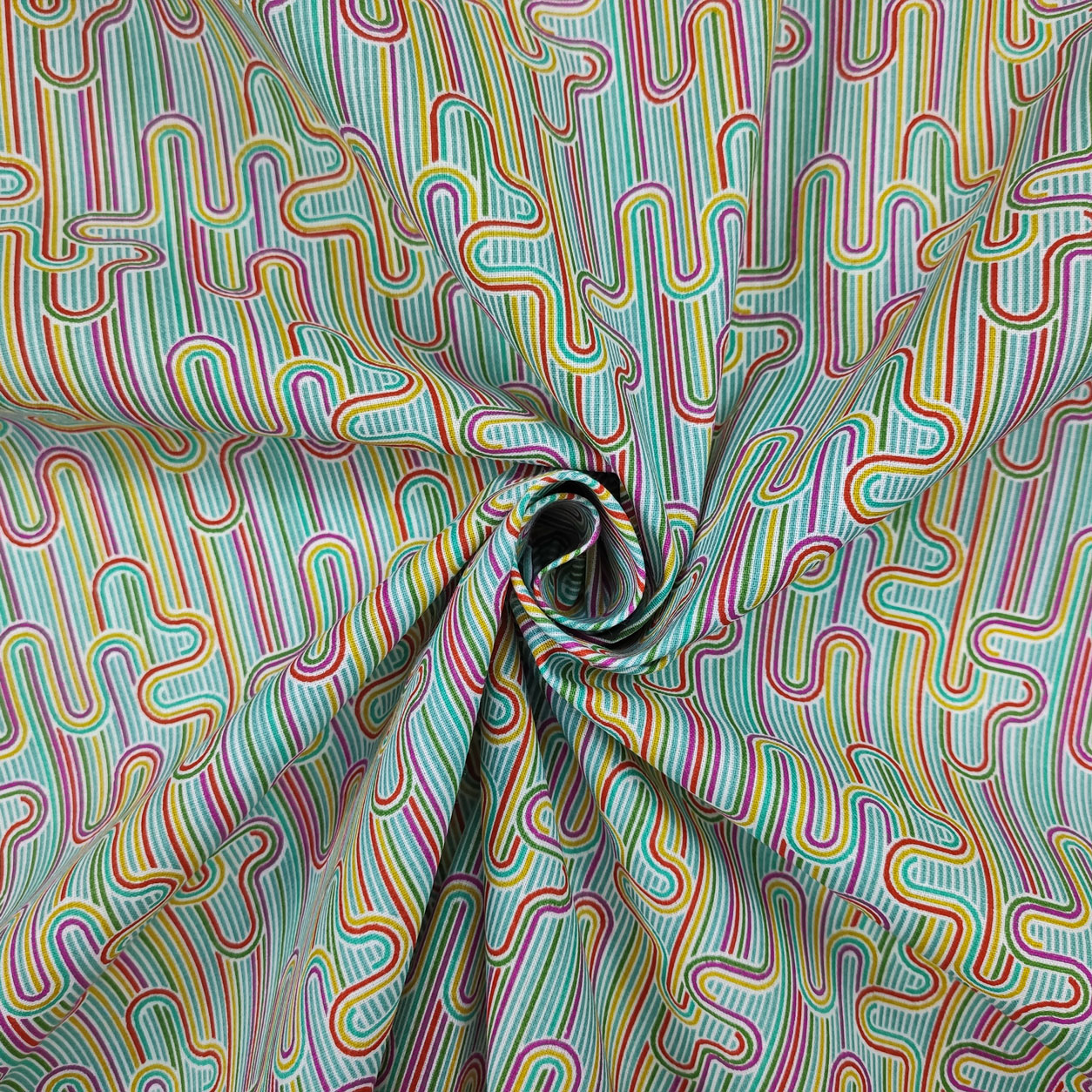 Tessuto Cotone Linee Multicolore