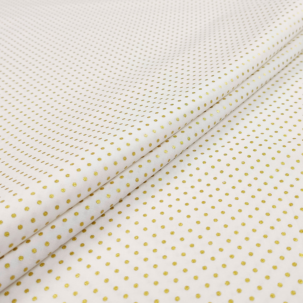 Cotone Tessuto Pois Oro Sfondo Bianco