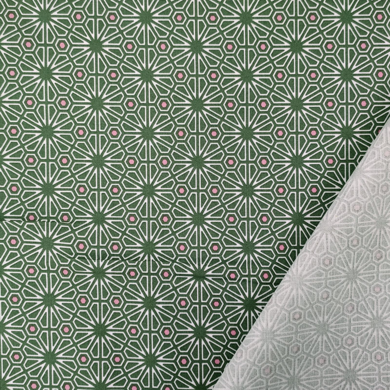 leggero-tessuto-di-cotone-fiori-geometrici-verde