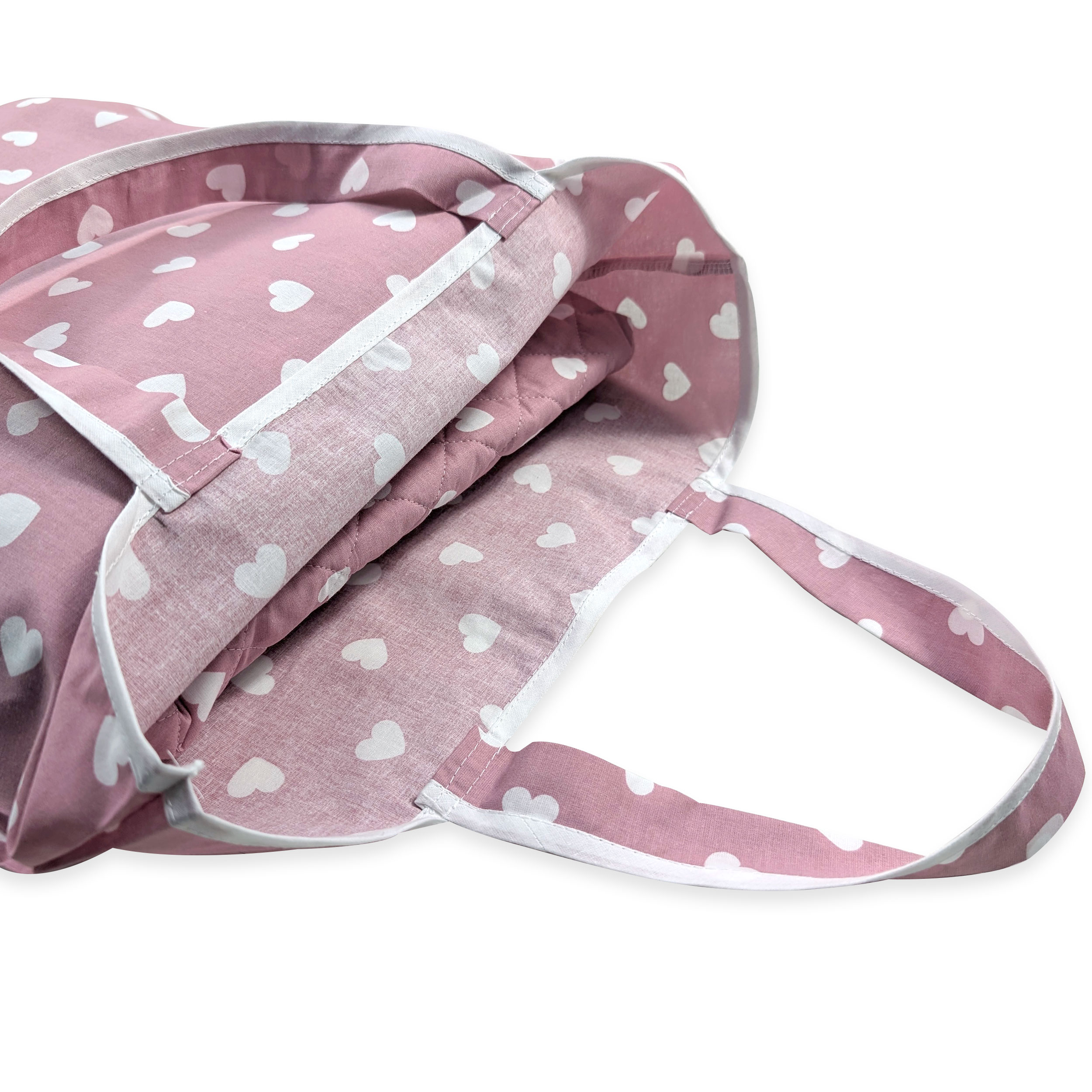 Borsa Porta Sacco Nanna Cuori Bianchi Sfondo Rosa Antico Image