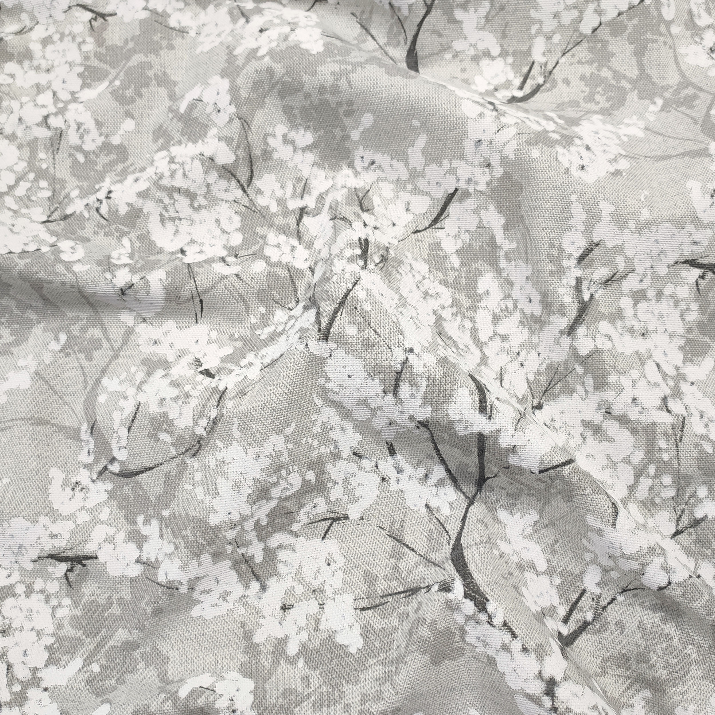 Misto Cotone Grigio con Alberi Fioriti