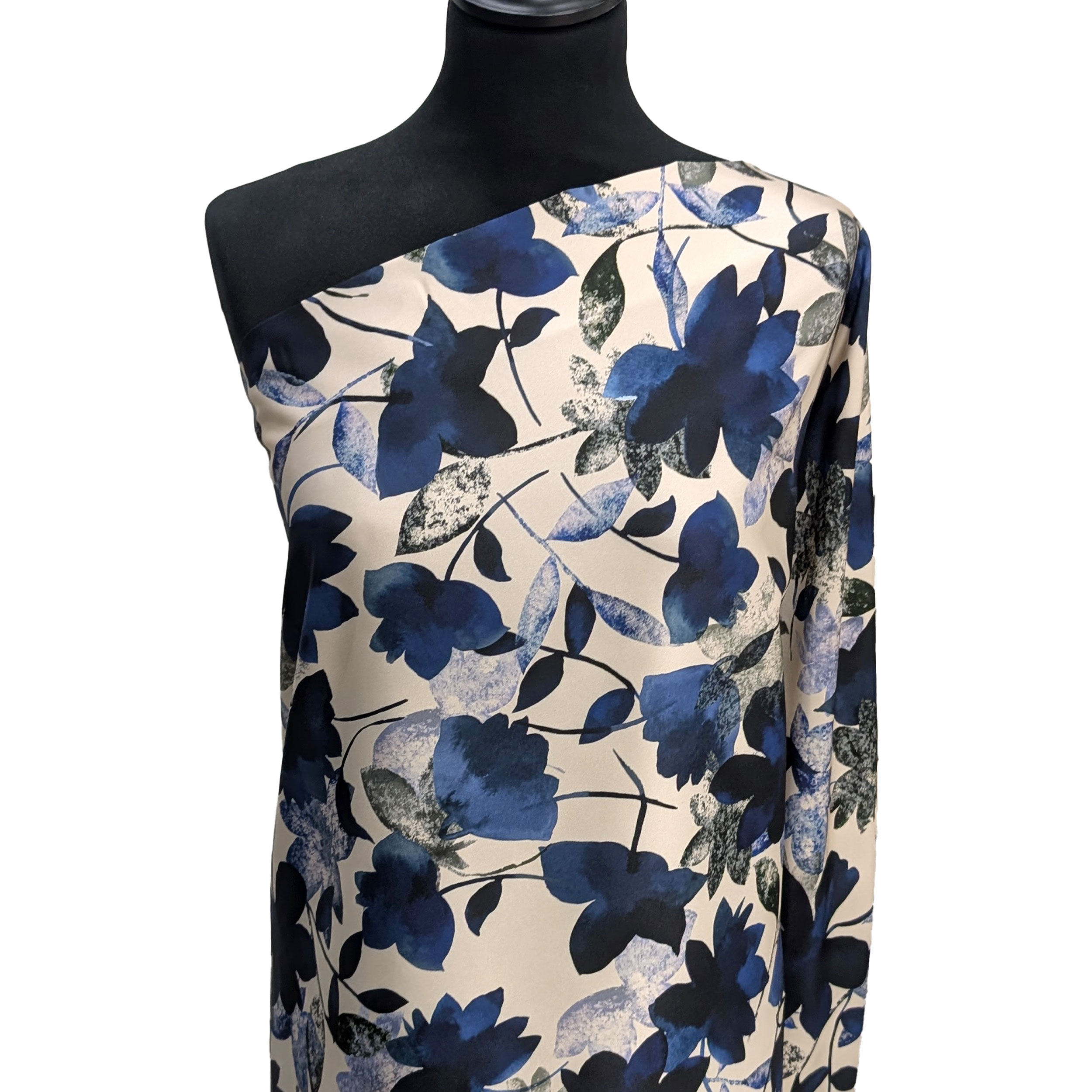 Raso Setato Alta Moda Fiori Blu Image